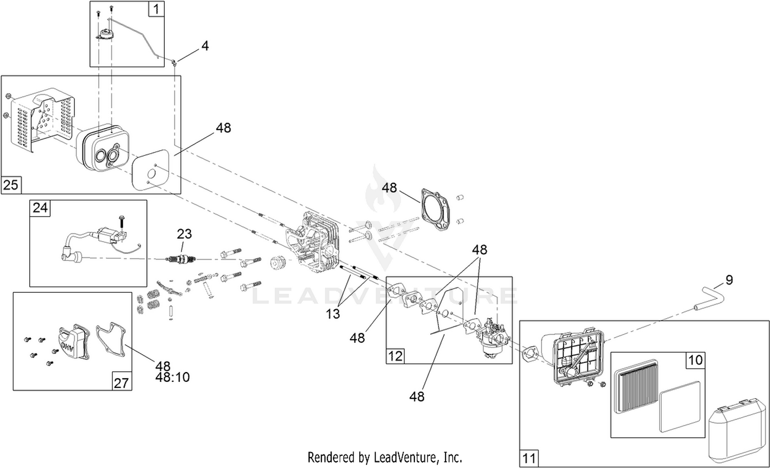 Carburetor, Muffler, Air Cleaner and Valve Cover Assembly