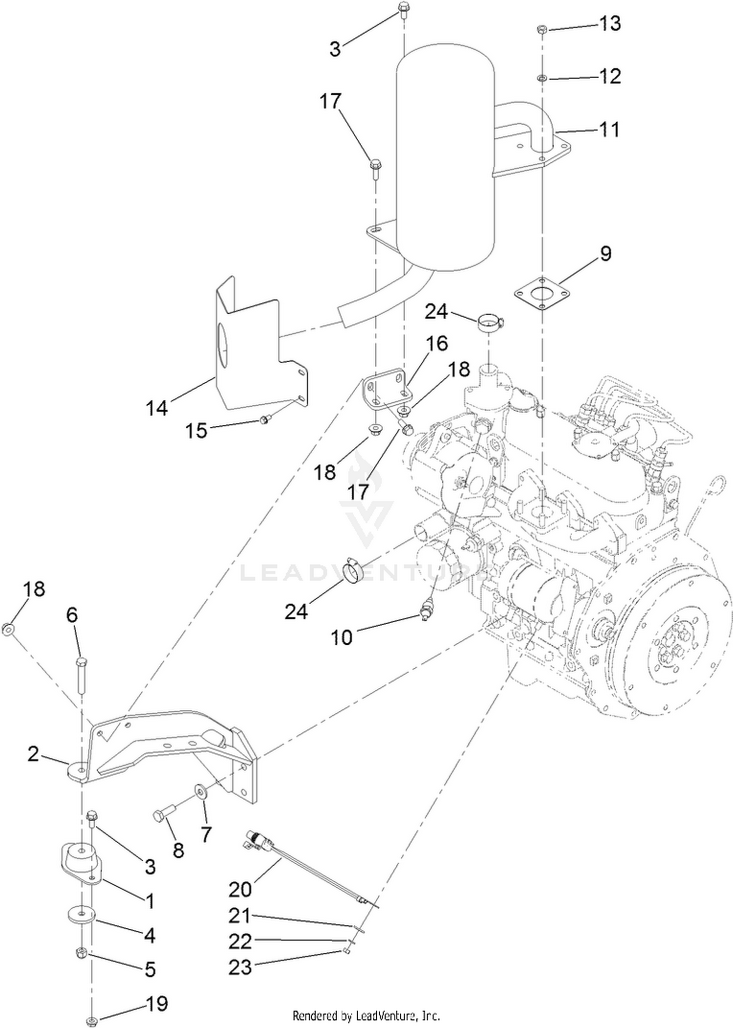 Muffler, Muffler Guard and Engine Mount Assembly
