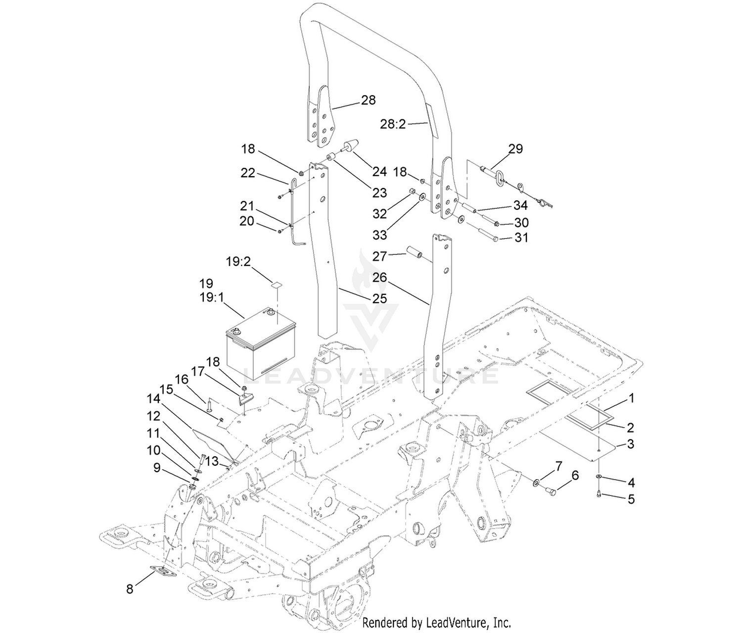 Roll-Over Protection System, Rear Cover and Battery Assembly