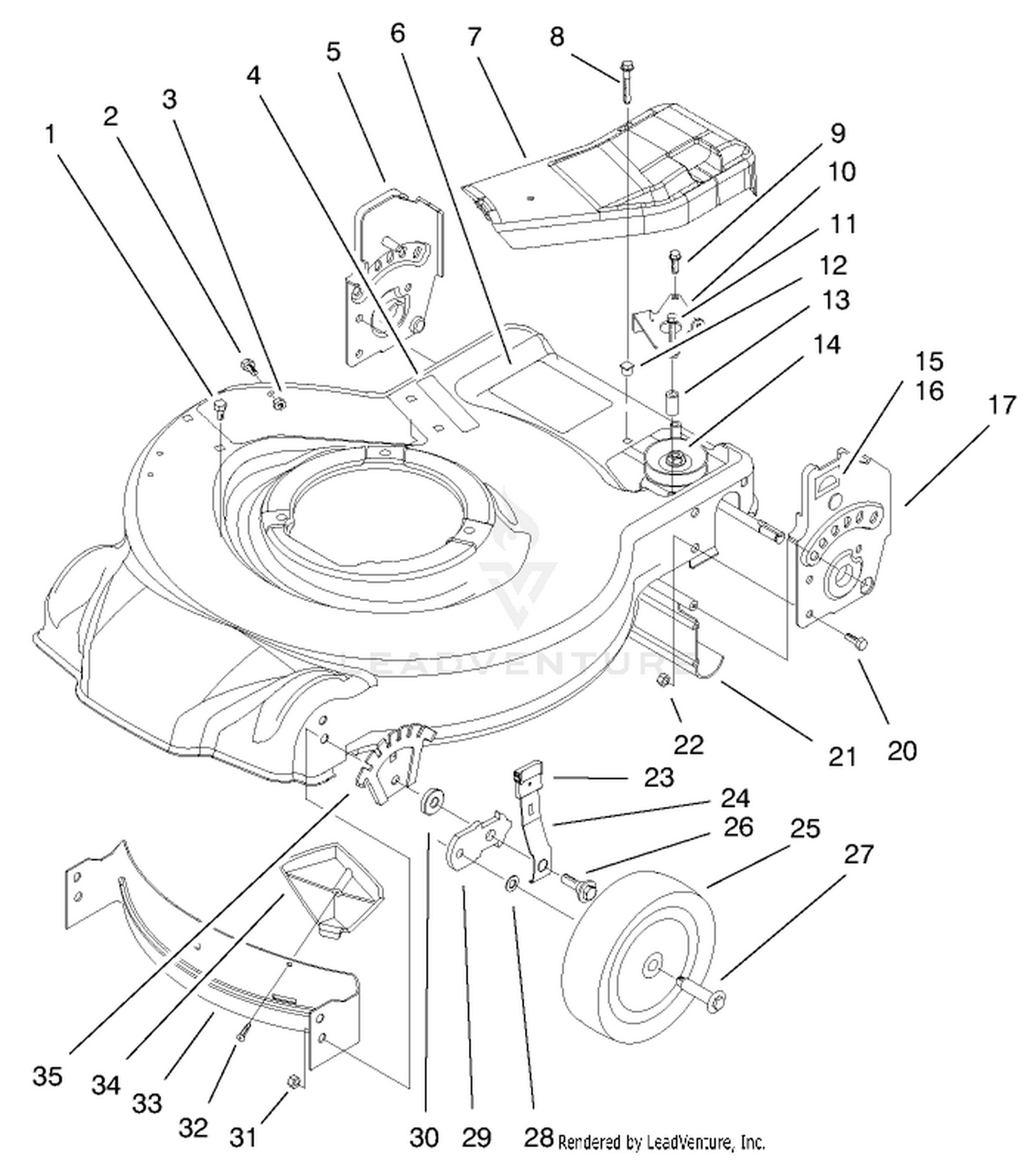 Housing, Handle Brackets,  Wheel Assembly