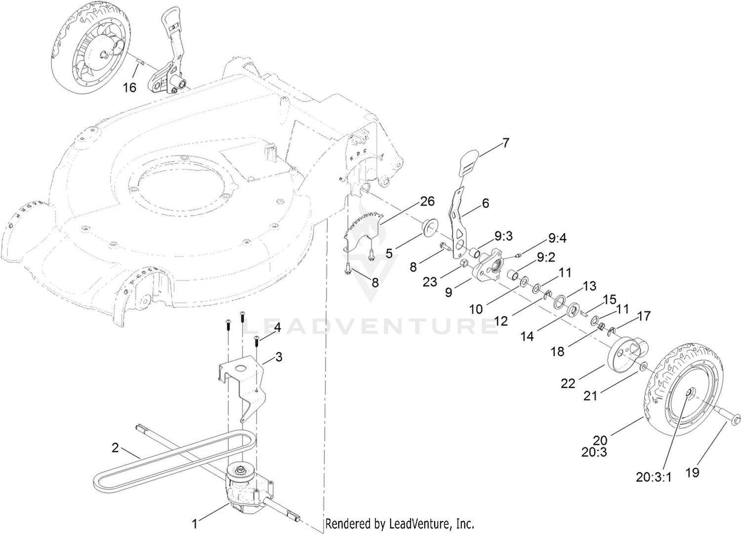 Rear Wheel and Height-of-Cut Assembly