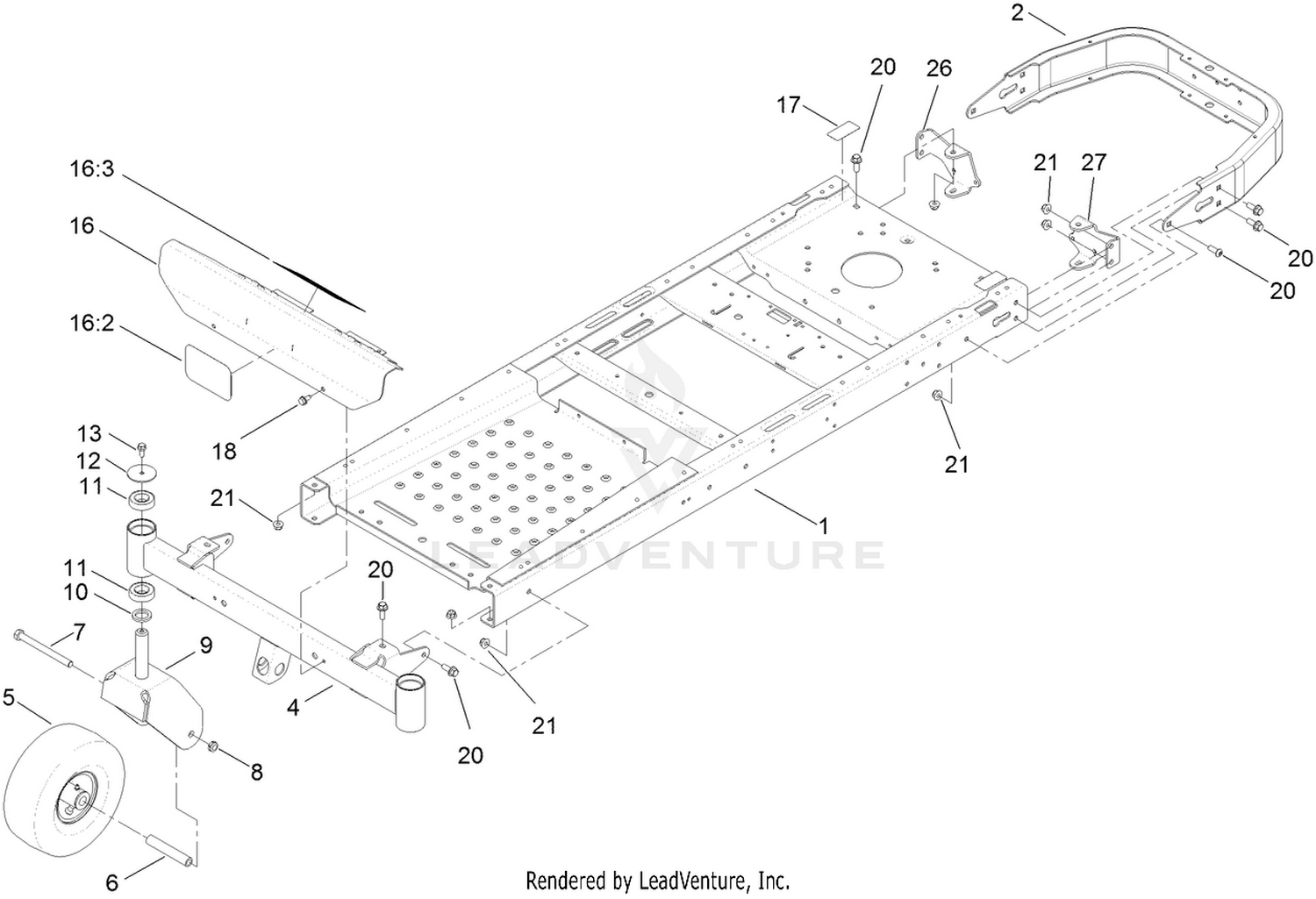 Frame, Front Axle and Caster Wheel Assembly
