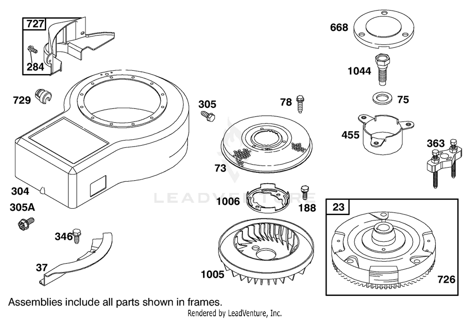 Blower Housing and Flywheel Assembly  Briggs and Stratton 284707-1148-E1