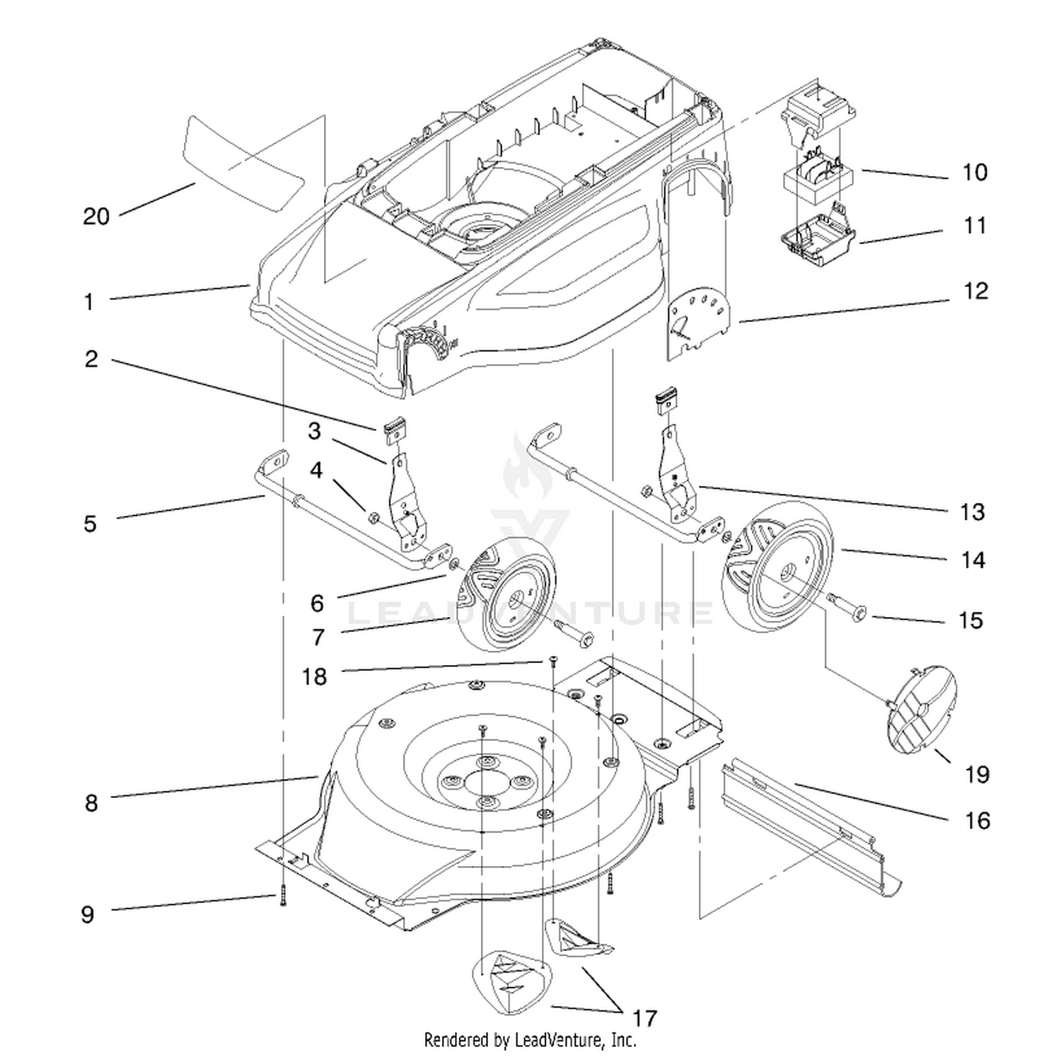 Deck, Liner And Wheel Assembly