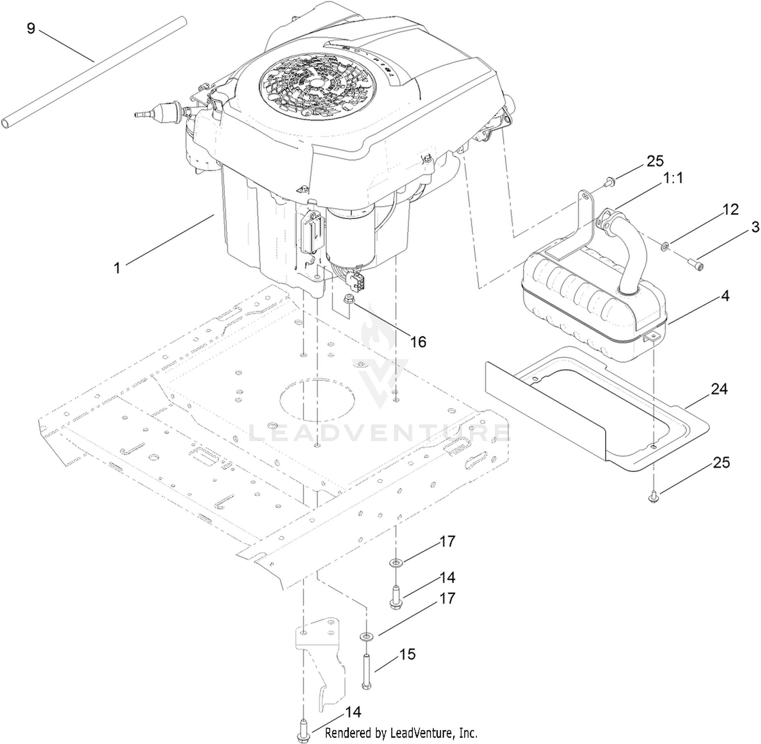 Engine and Muffler Assembly