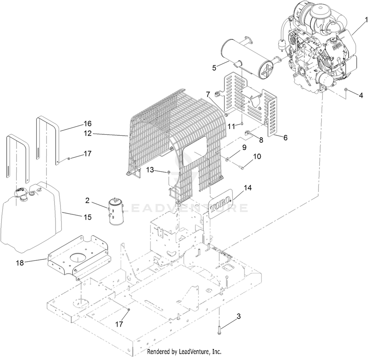 Engine, Muffler and Fuel Tank Assembly