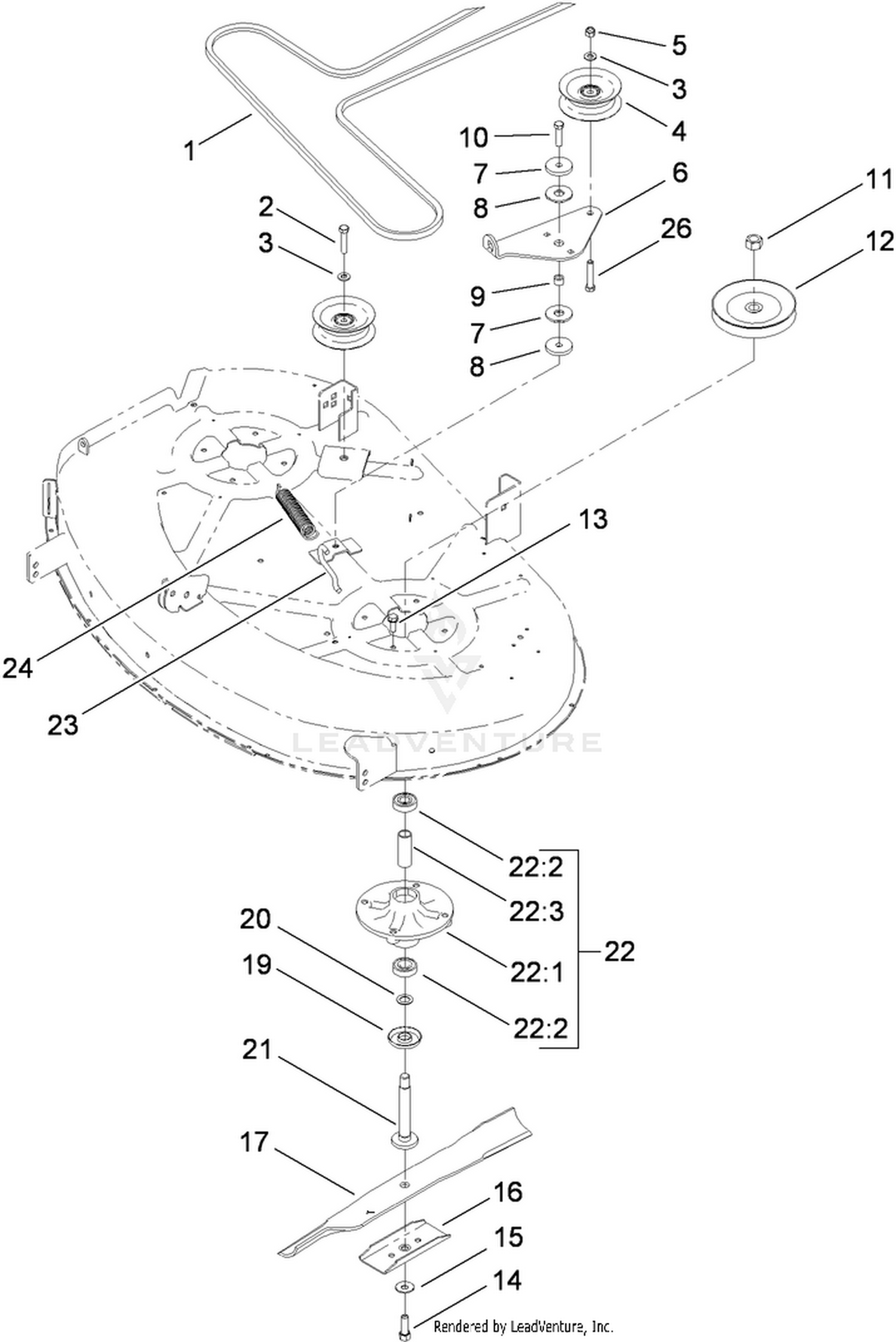 42 Inch Deck Spindle and Belt Drive Assembly