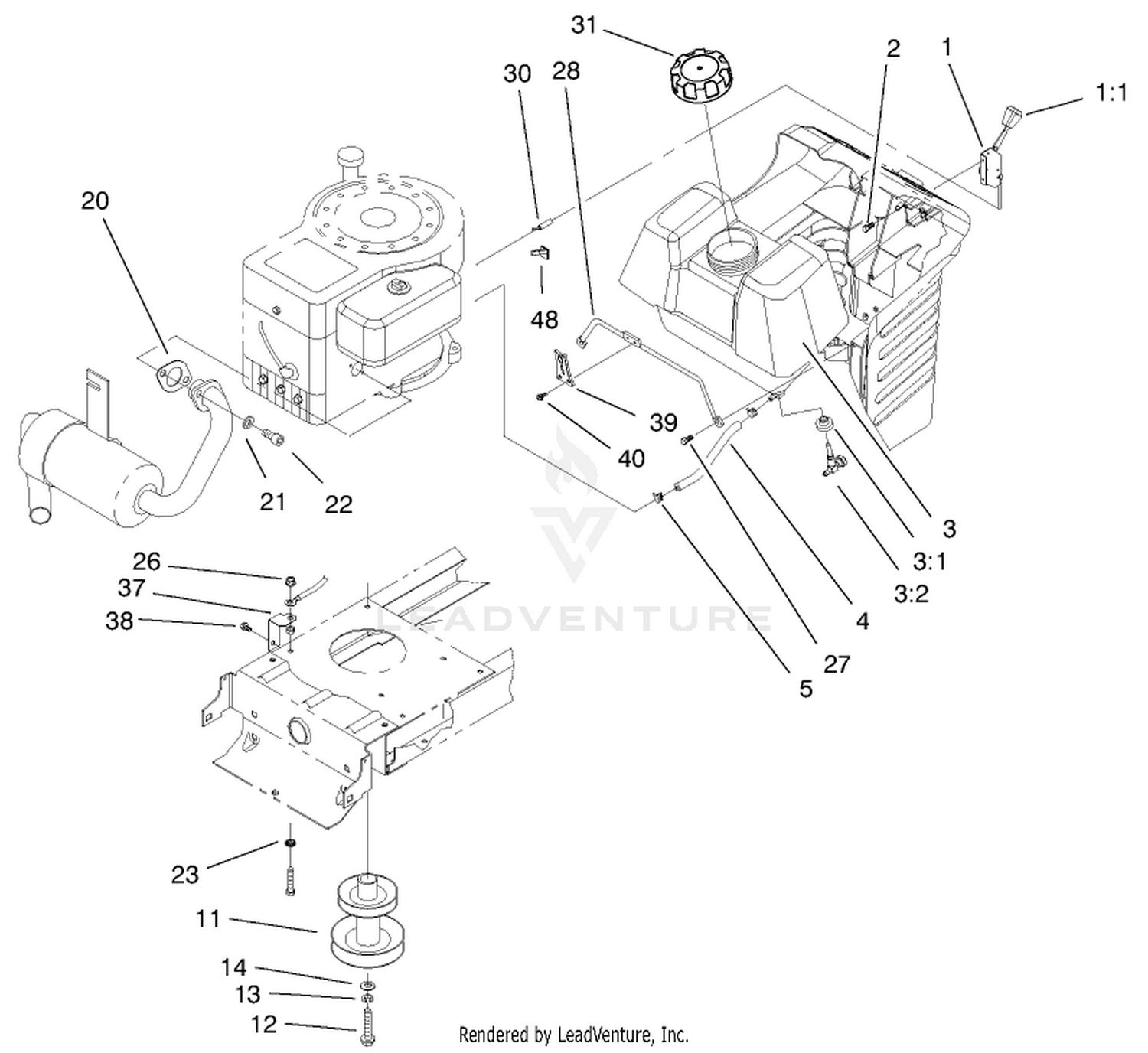 Gas Tank  Engine Pulley Assembly