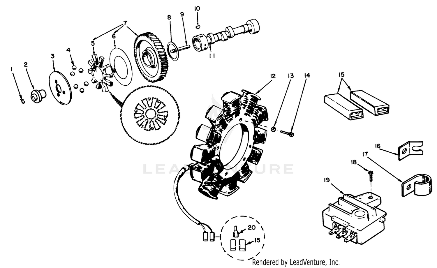 Engine, Onan Model No. B48g-Ga020 Type No. 4051c Camshaft And Flywheel Alternator