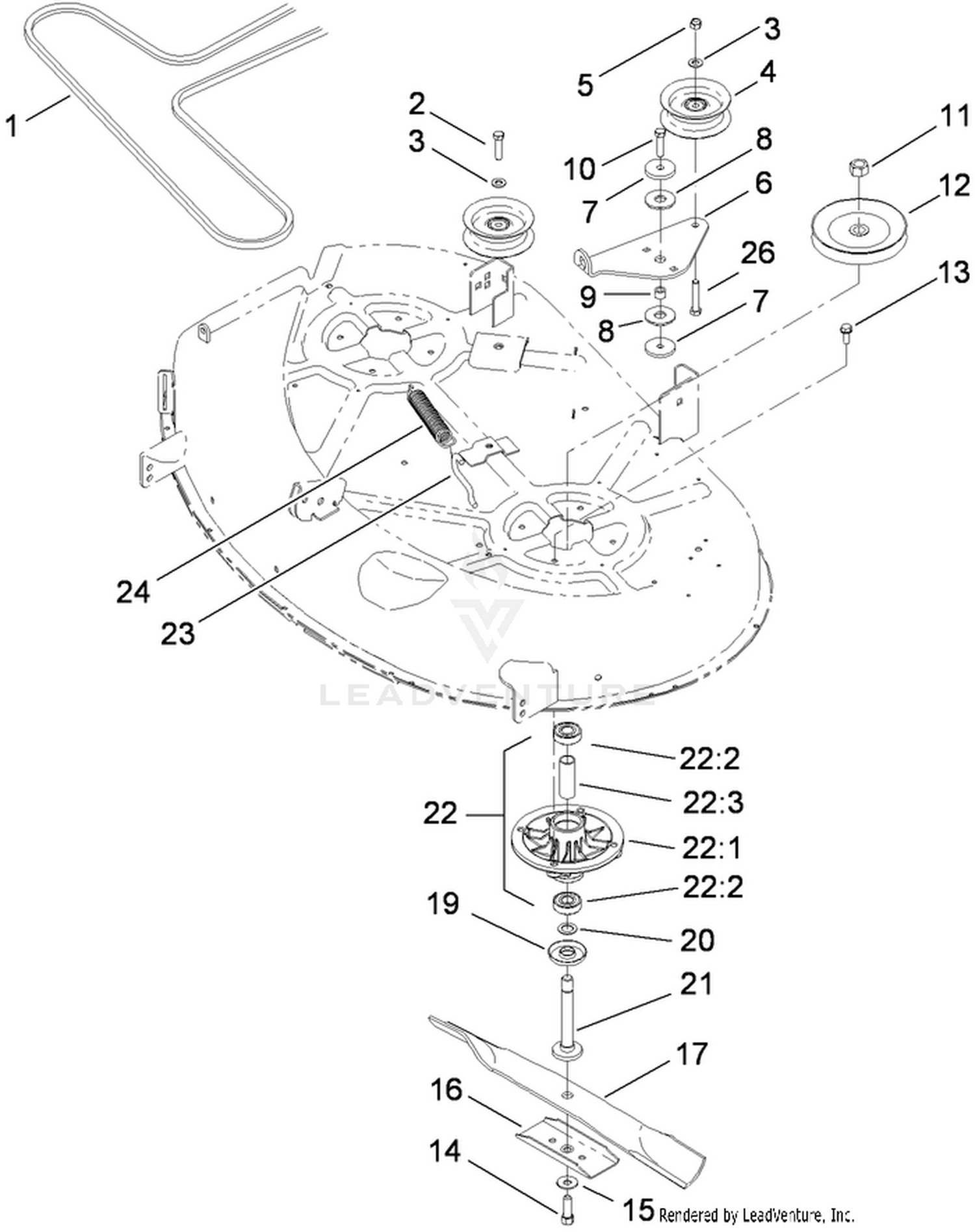42 Inch Deck Spindle and Belt Drive Assembly
