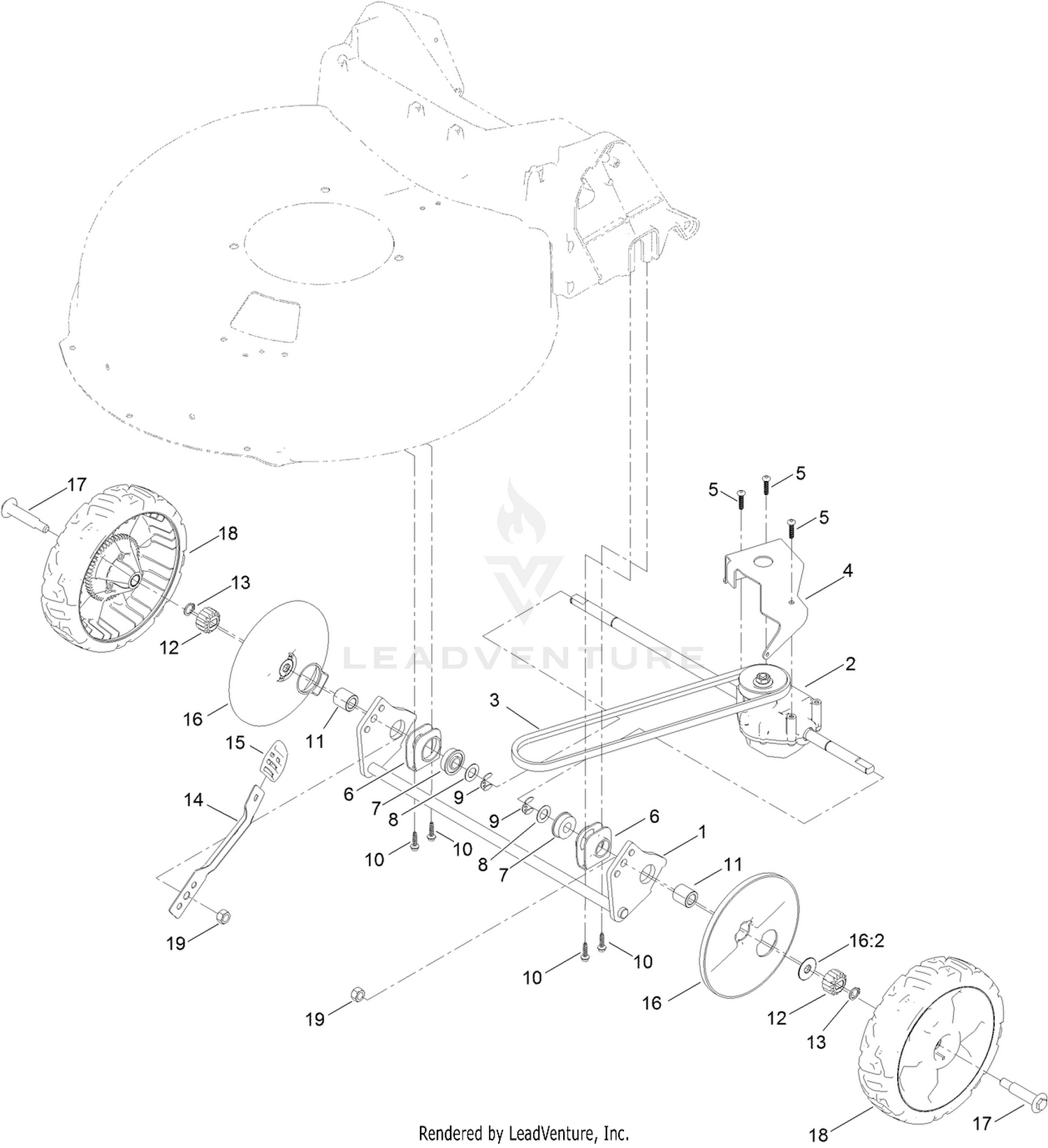 Rear Wheel and Height-of-Cut Assembly