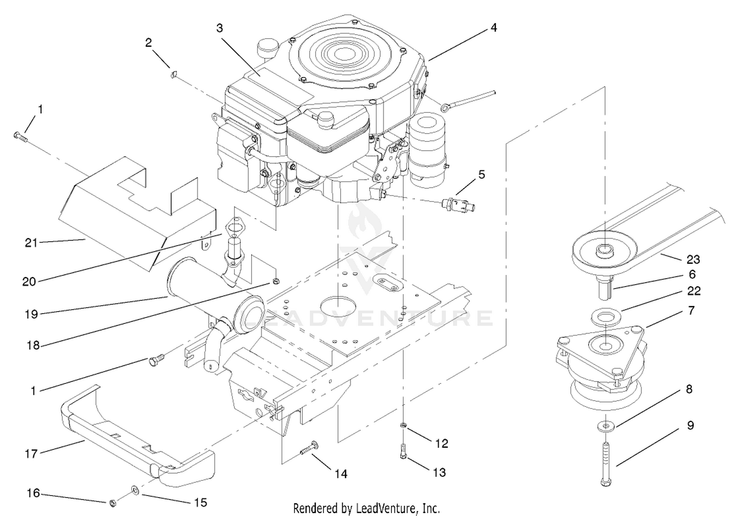 Engine, Muffler And Pto Assembly
