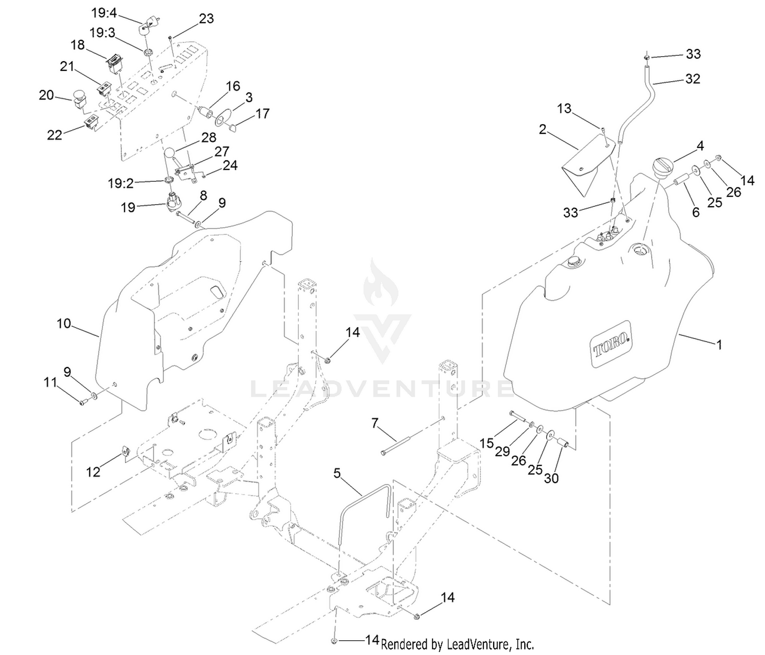 Fuel Tank and Control Panel Component Assembly