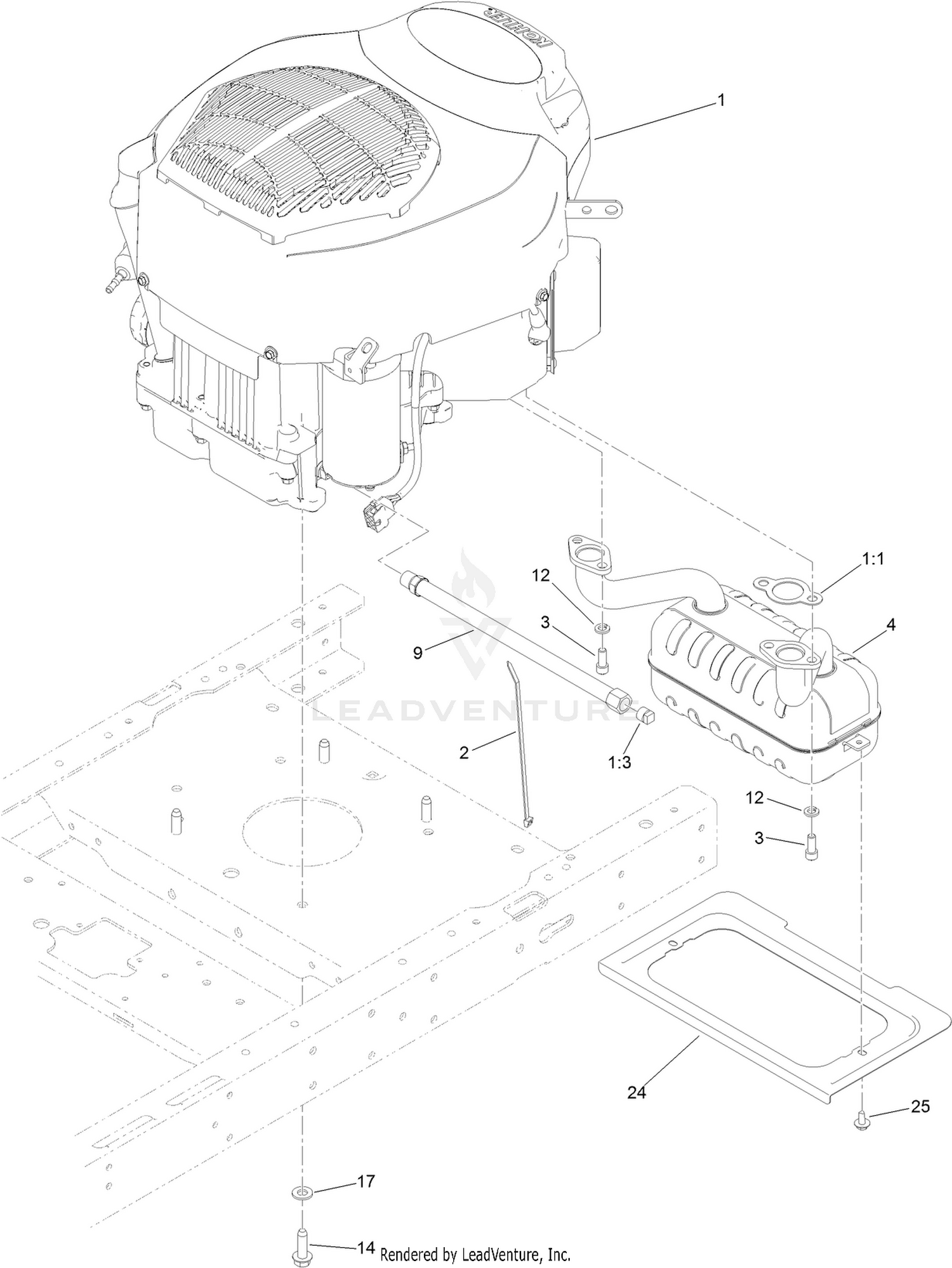 Engine and Muffler Assembly