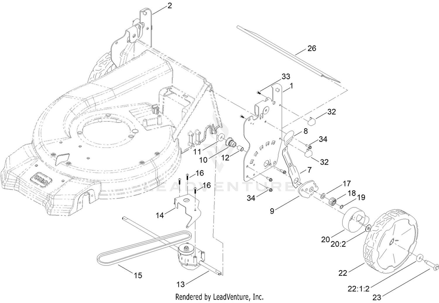 Rear Wheel and Height-of-Cut Assembly