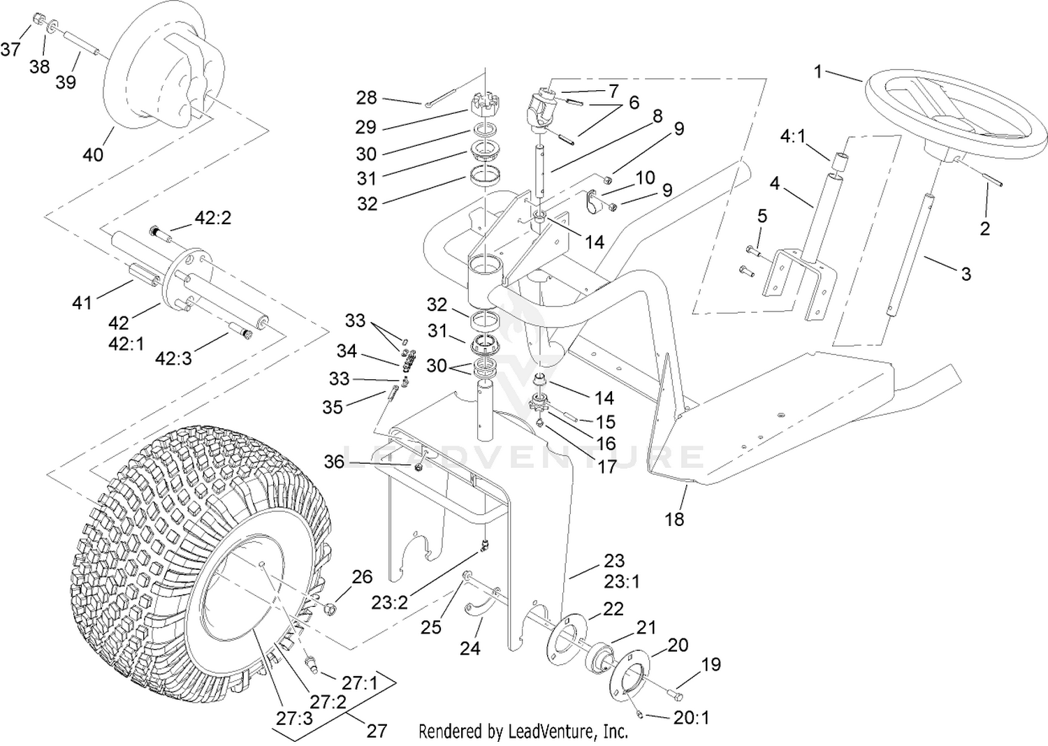 Front Wheel and Steering Assembly