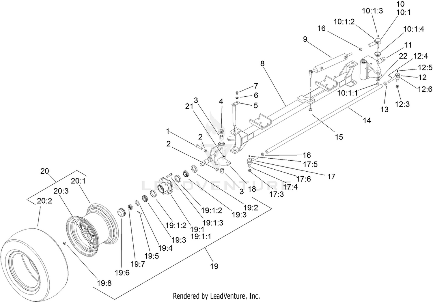 Front Wheel, Tie Rod and Spindle Assembly