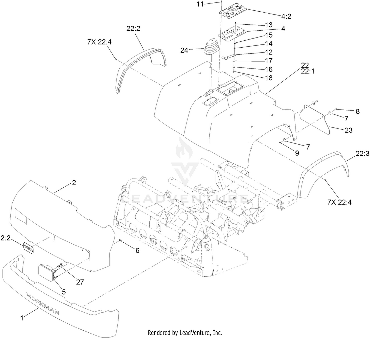 Bumper, Hood and Seat Base Assembly