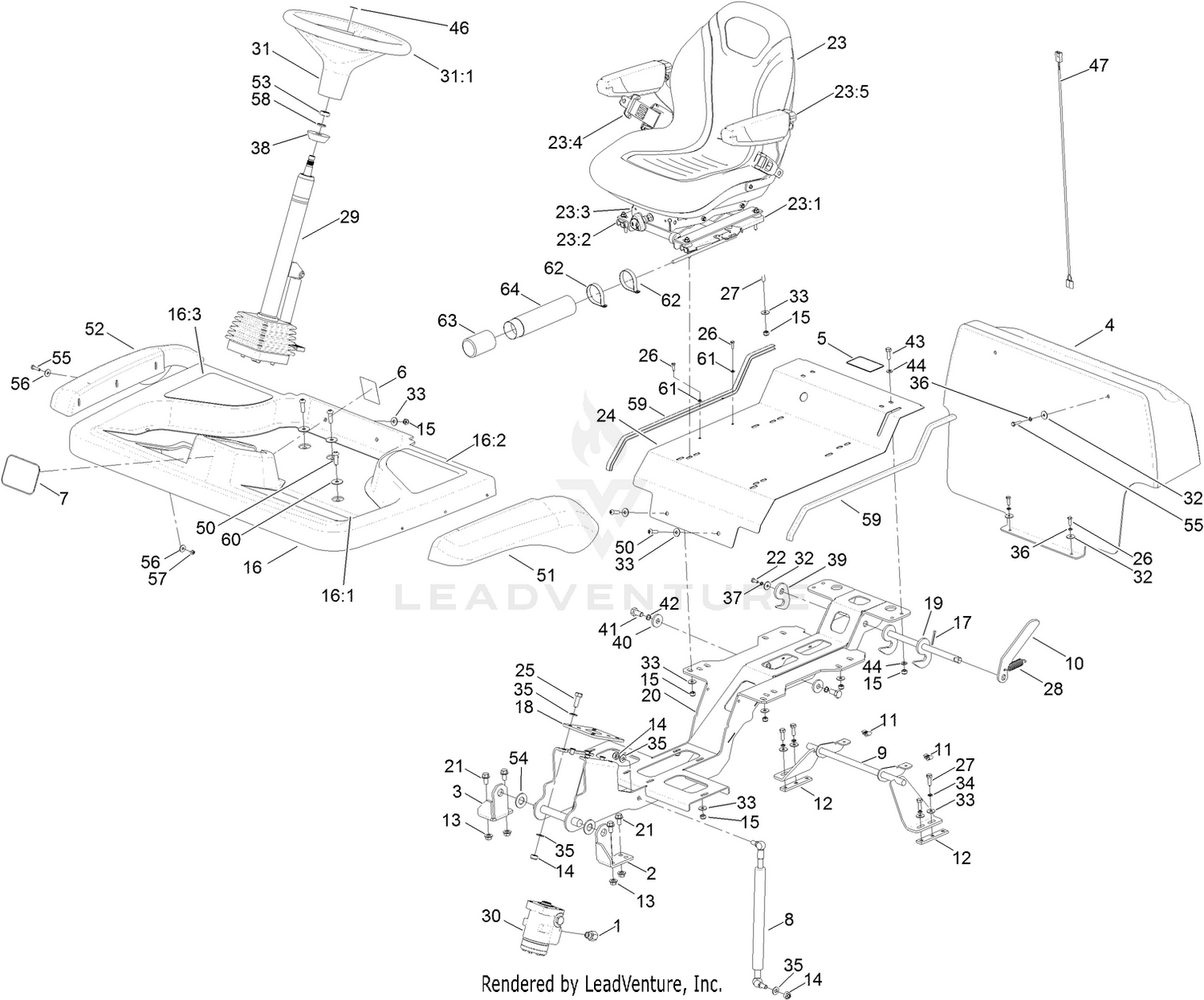 Steering Column, Seat and Platform Assembly
