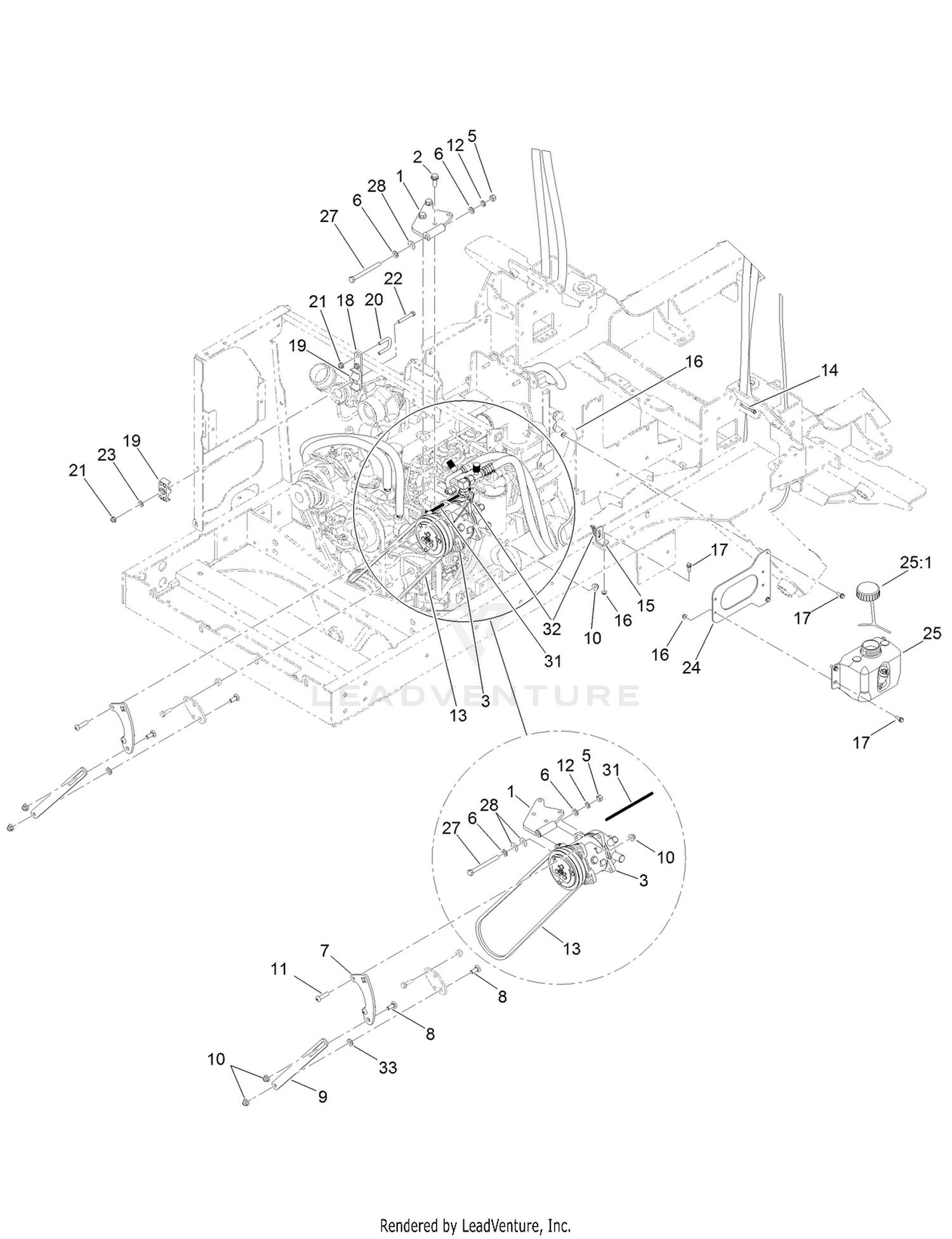 Compressor Mount and Cab Fluids Assembly  For Cab Model Only