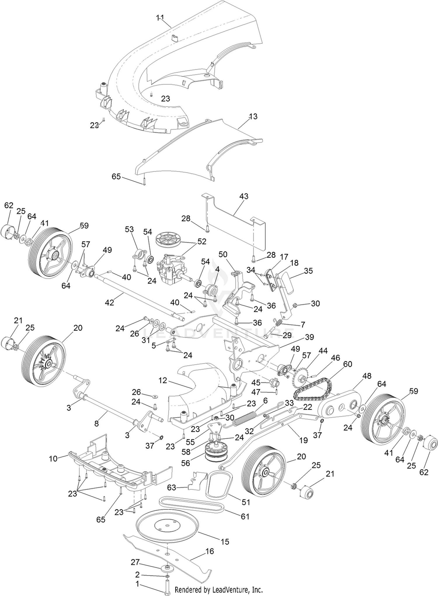 Deck, Wheel and Blade Assembly