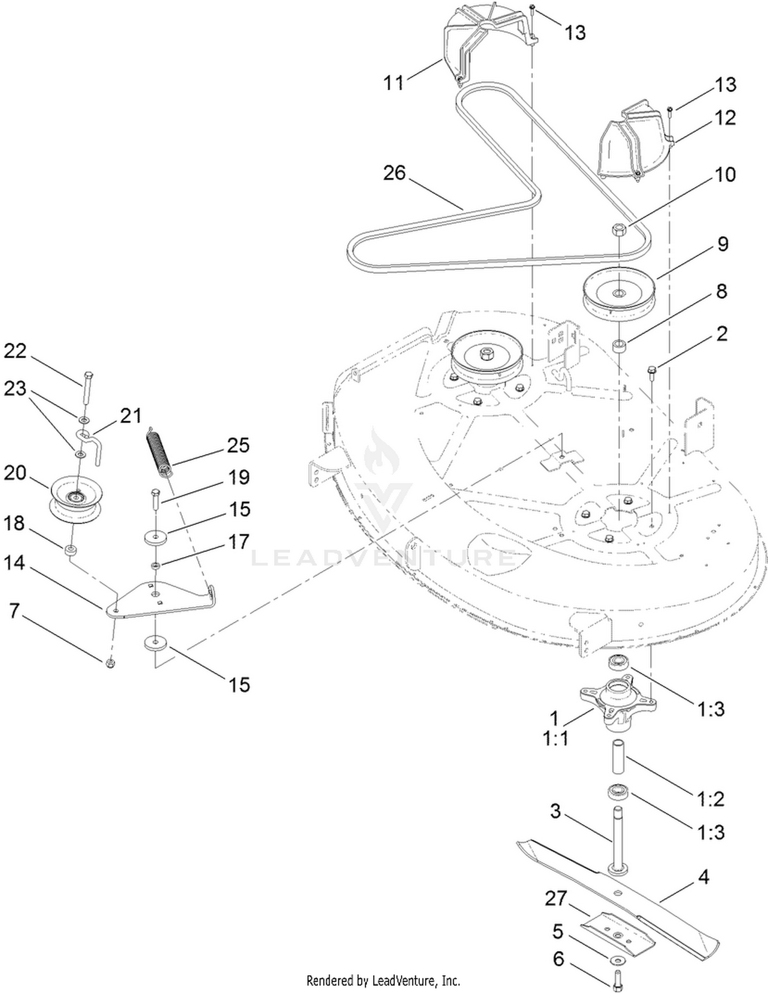 42 Inch Deck Belt and Blade Assembly