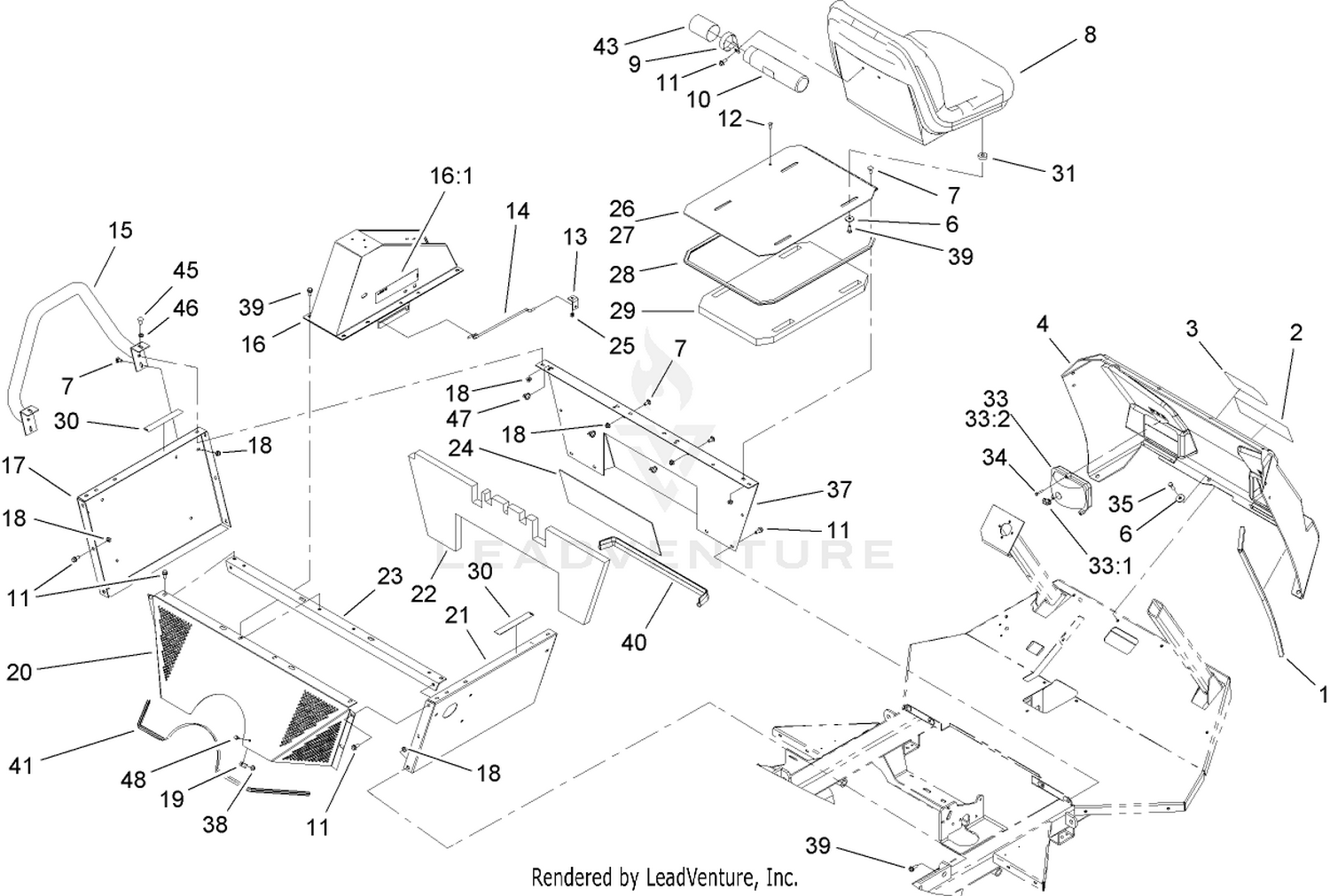 Seat, Engine Cover and Front Console Assembly