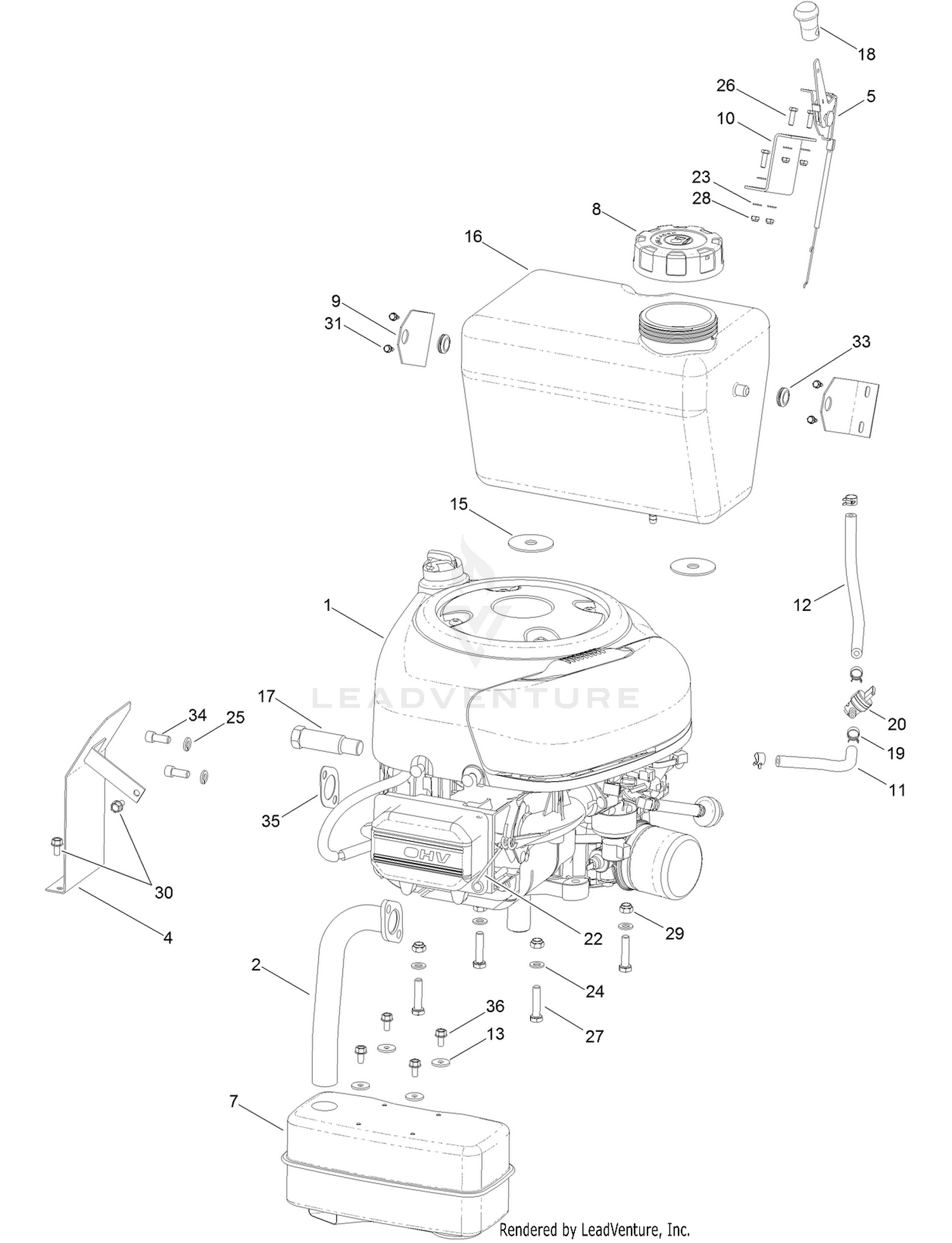 Engine and Muffler Assembly