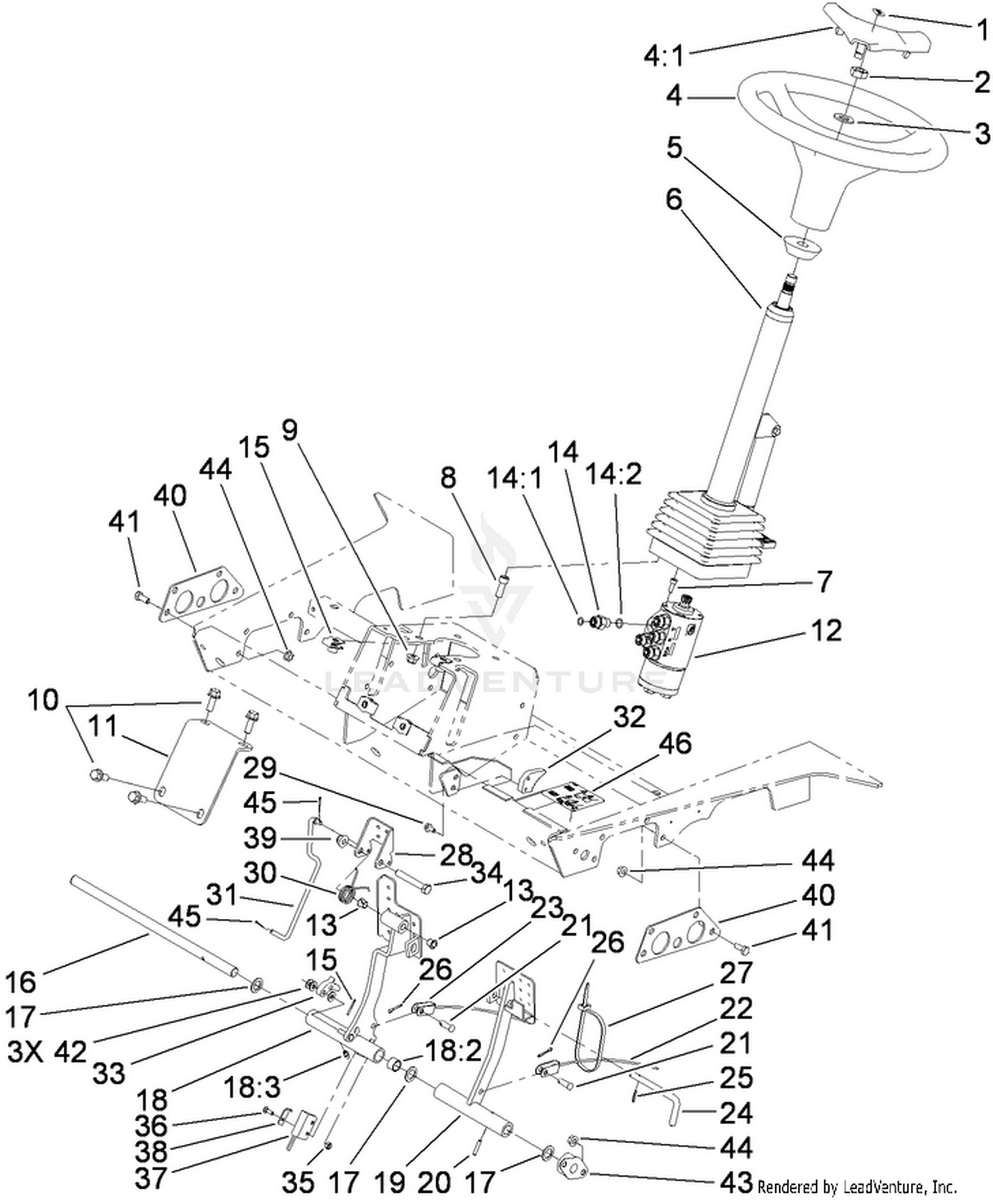 Steering Tower and Brake Pedal Assembly
