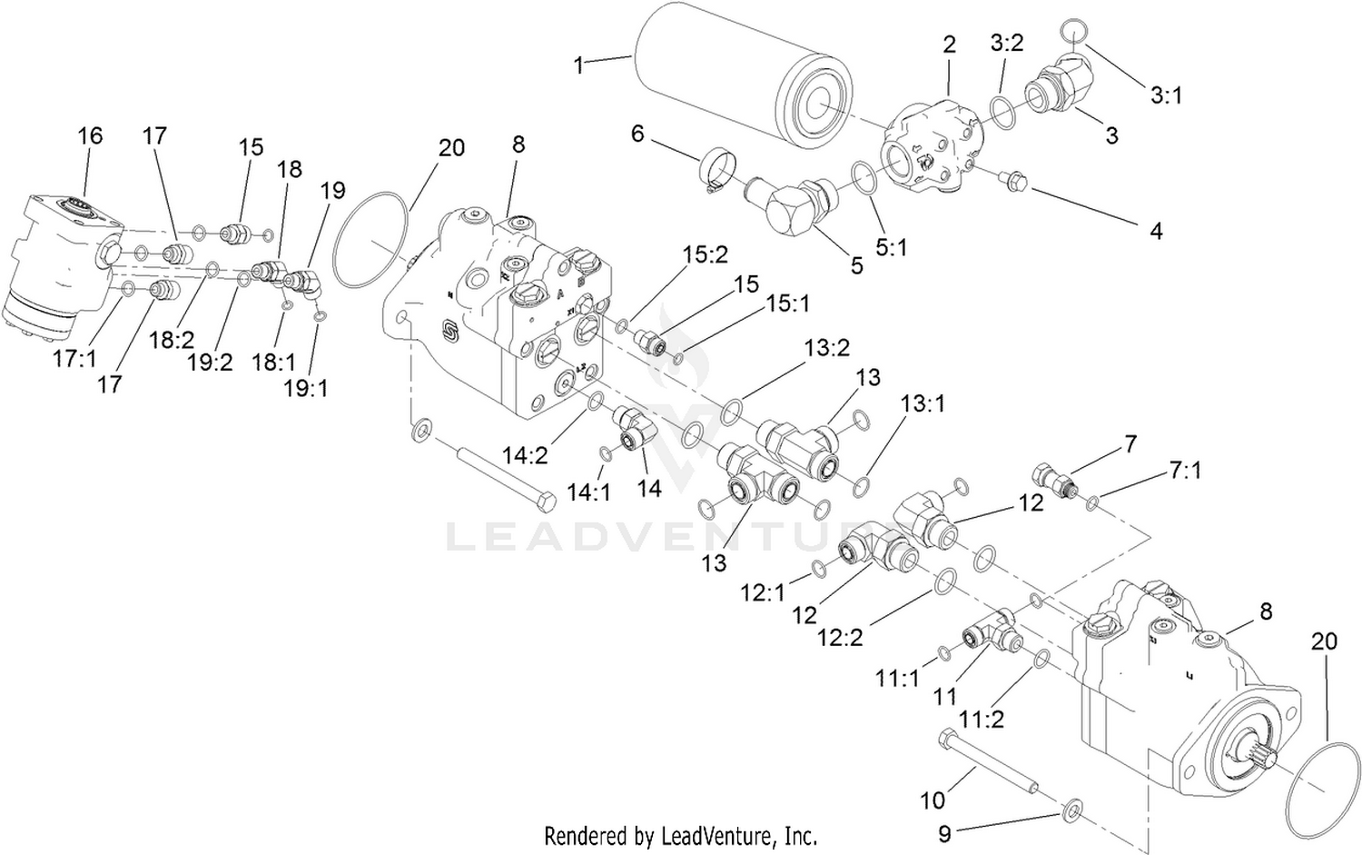 Drive Motor, Steer Valve and Filter Head Assembly