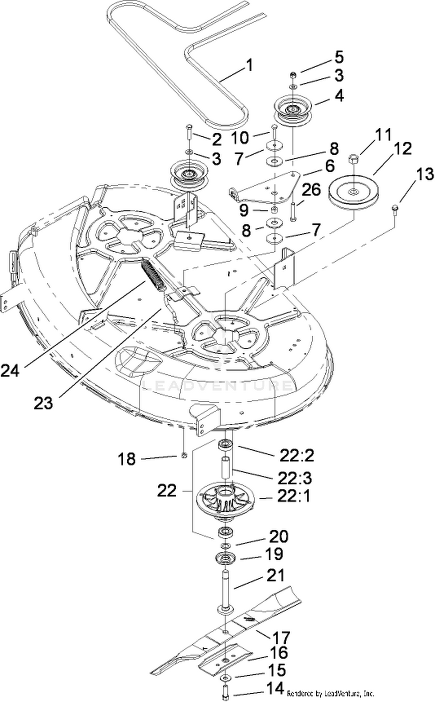 42 Inch Deck Spindle and Belt Drive Assembly