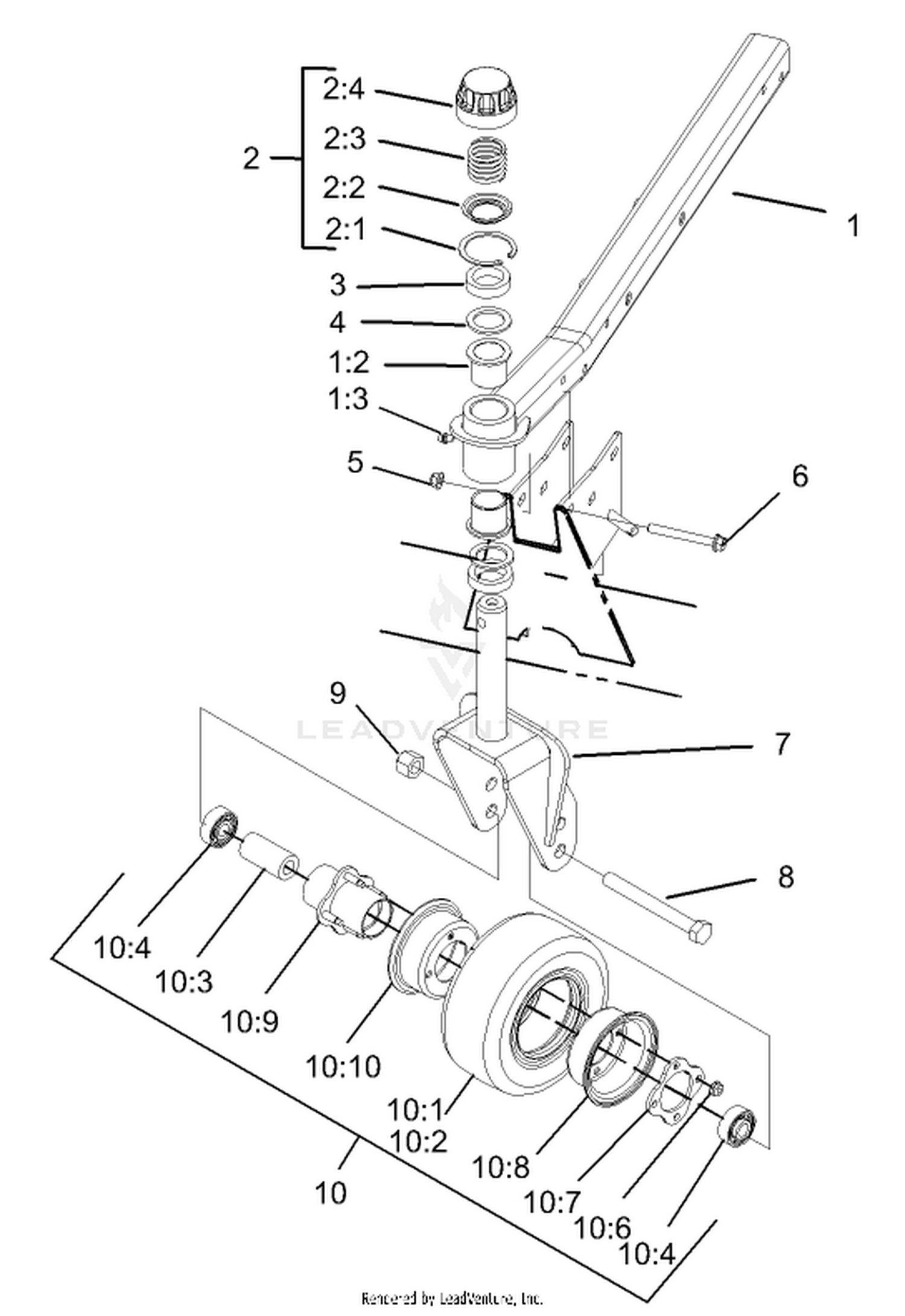 Front Deck Castor Arm and Tire Assembly
