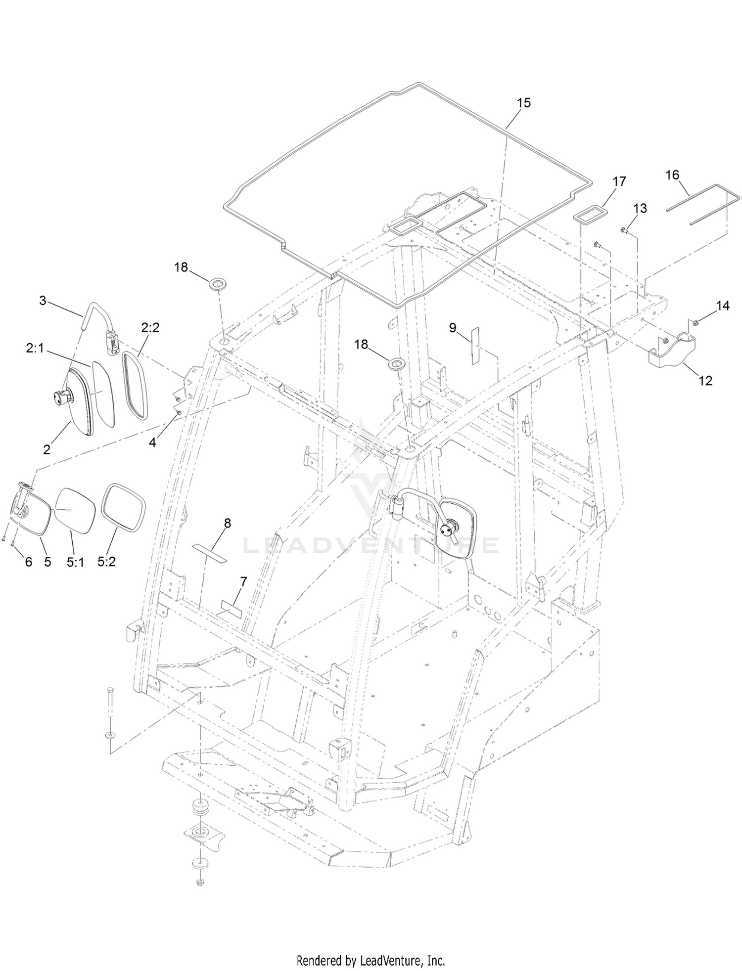 Cab Frame, Mirror and Decal Assembly  For Cab Model Only
