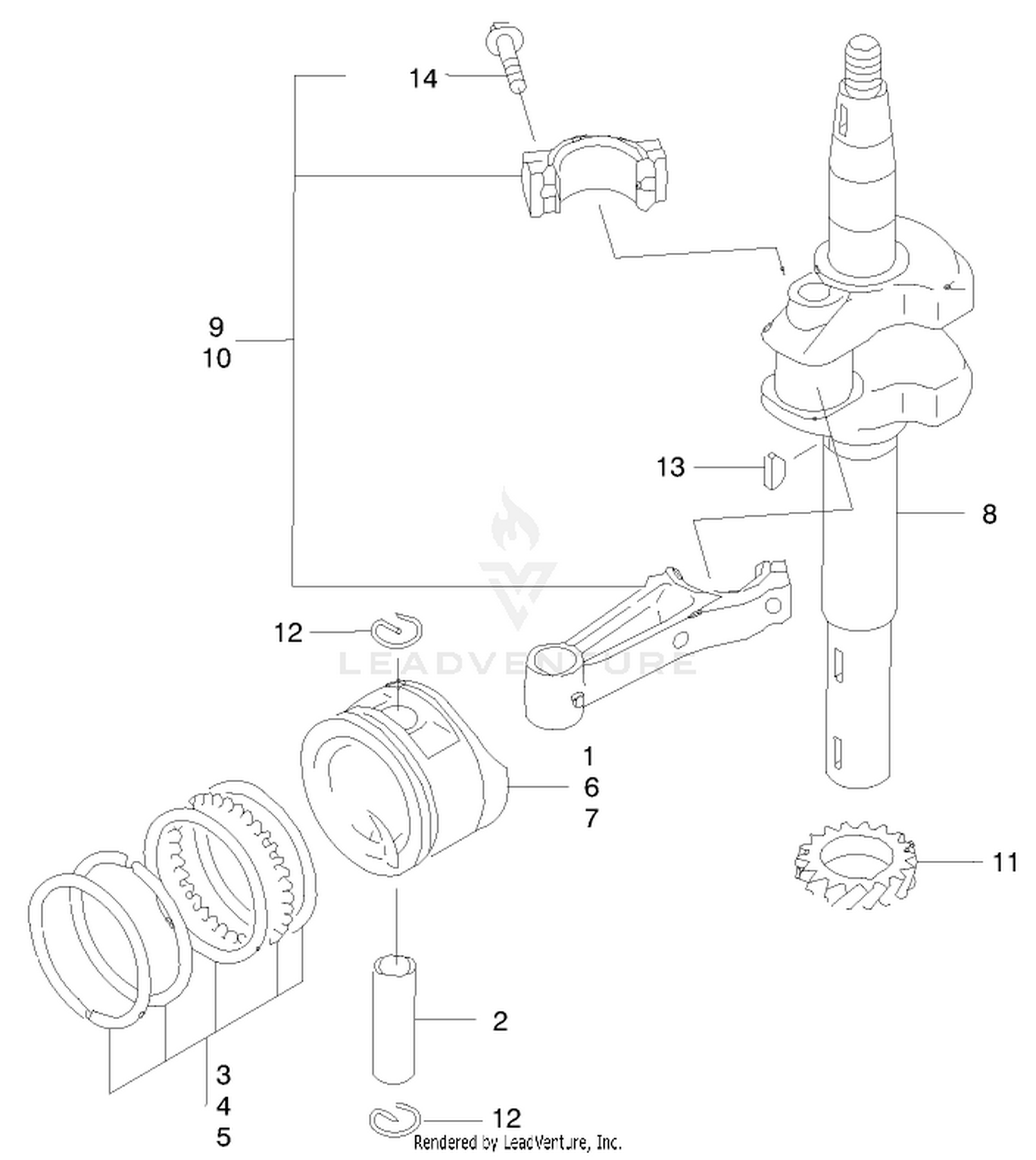 Piston/crankshaft