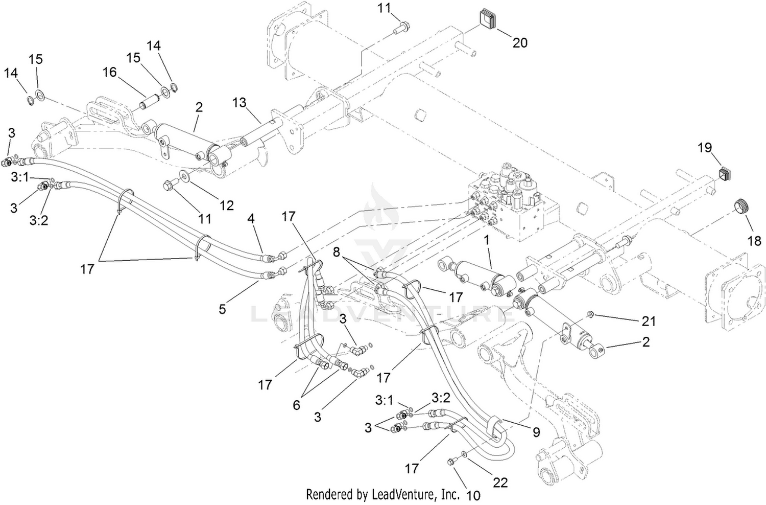 Front Lift Cylinder and Plumbing Assembly