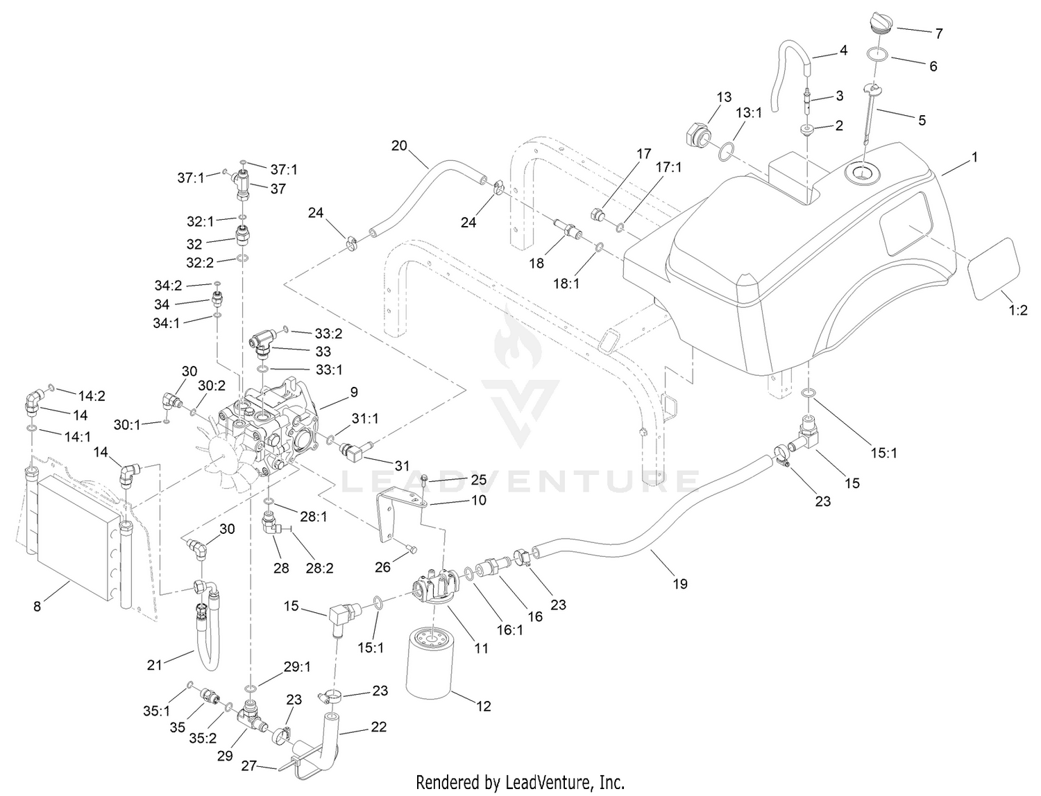Hydraulic Pump, Tank and Cooler Assembly