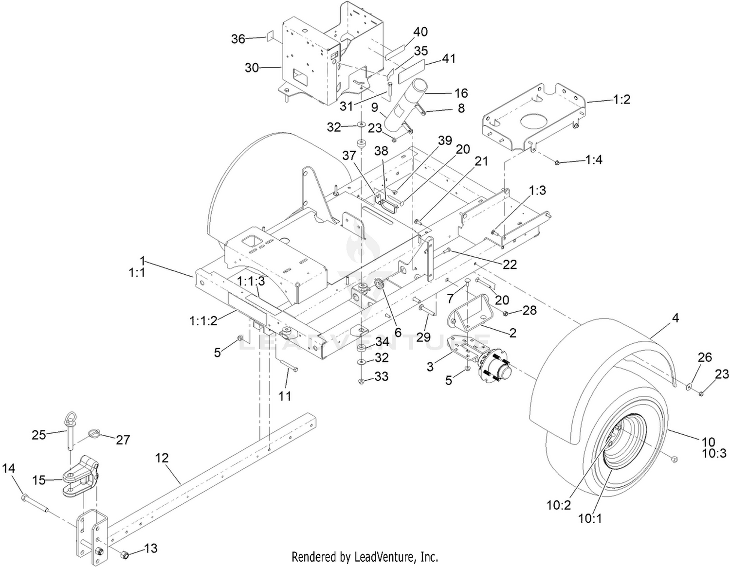 Frame, Wheel, Axle and Hitch Assembly