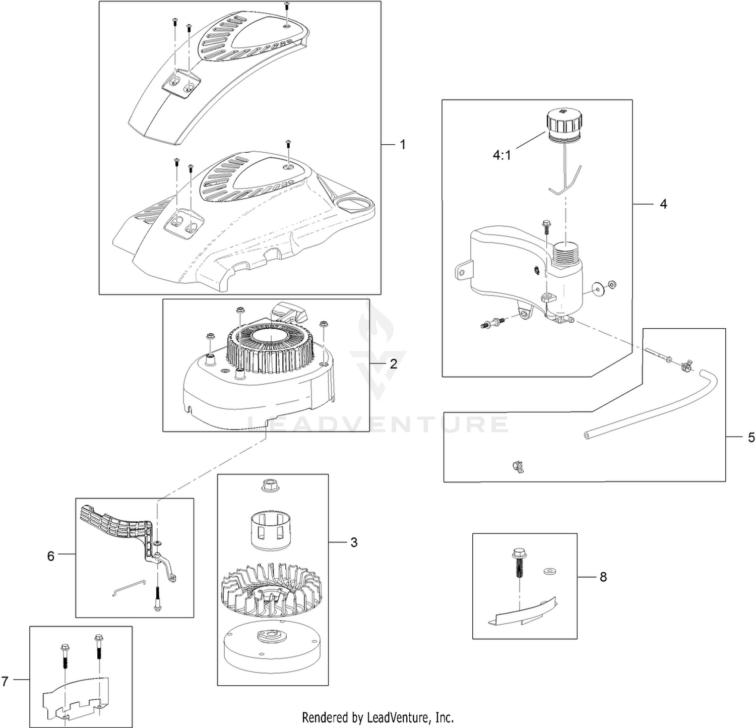 Shroud, Flywheel and Fuel Tank Assembly  Engine Assembly No. 120-4412