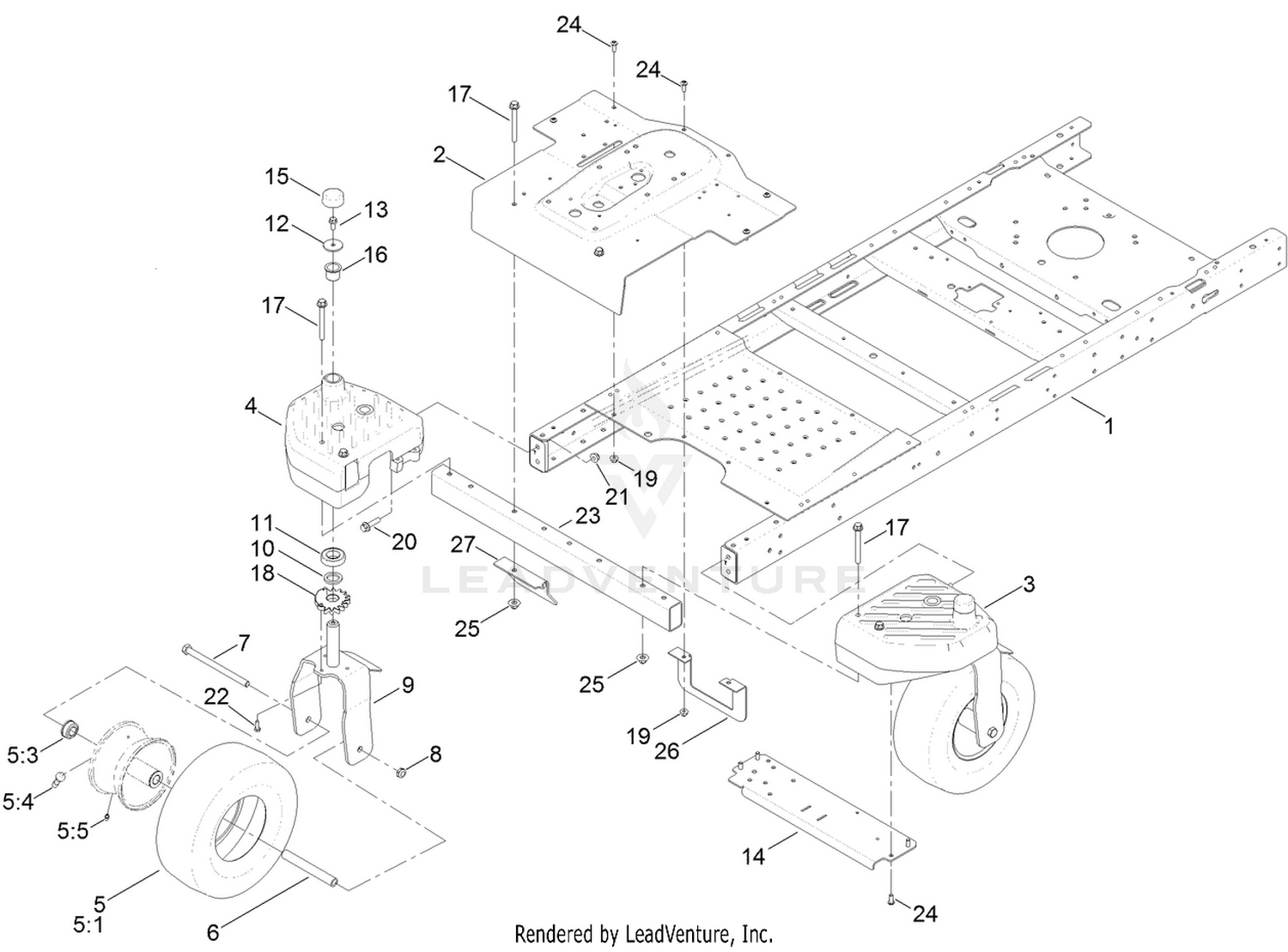 Frame, Front Axle and Caster Wheel Assembly