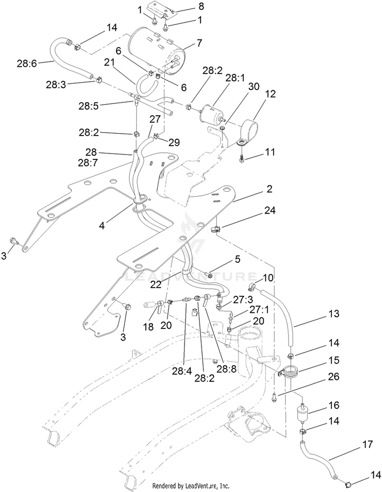 Fuel Line and Carbon Canister Hose Routing Assembly