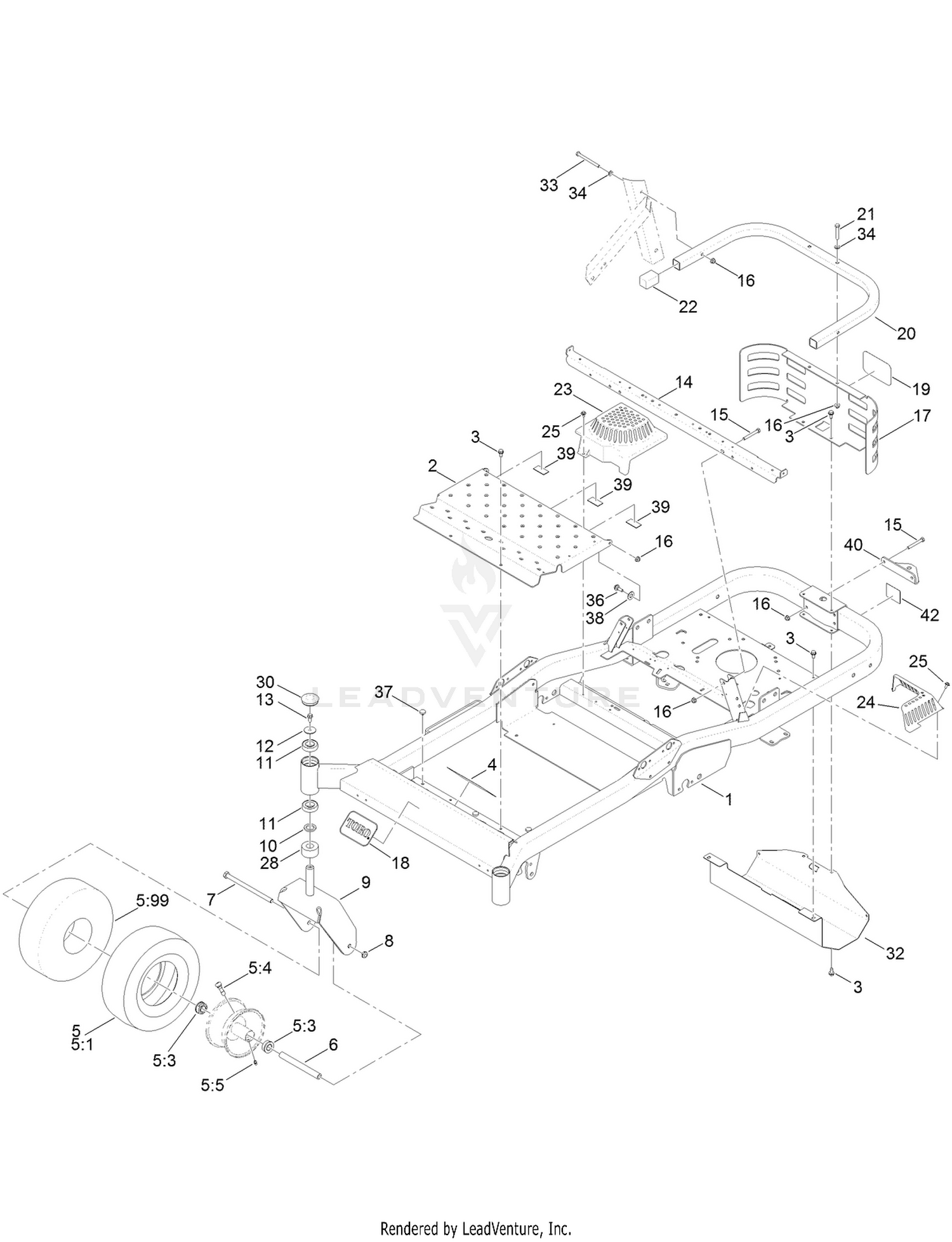 Frame, Front Axle and Caster Wheel Assembly