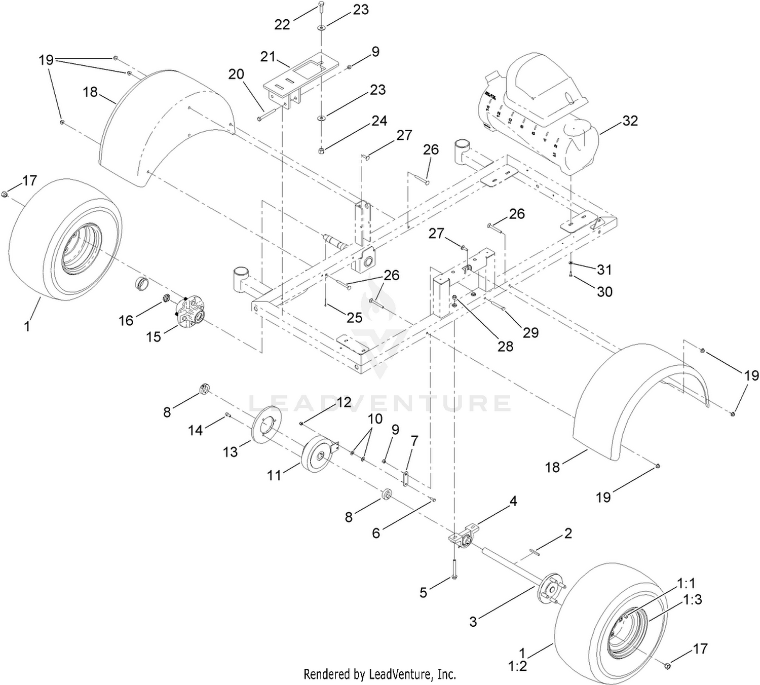 Clutch, Wheel, Fender and Foam Marker Assembly