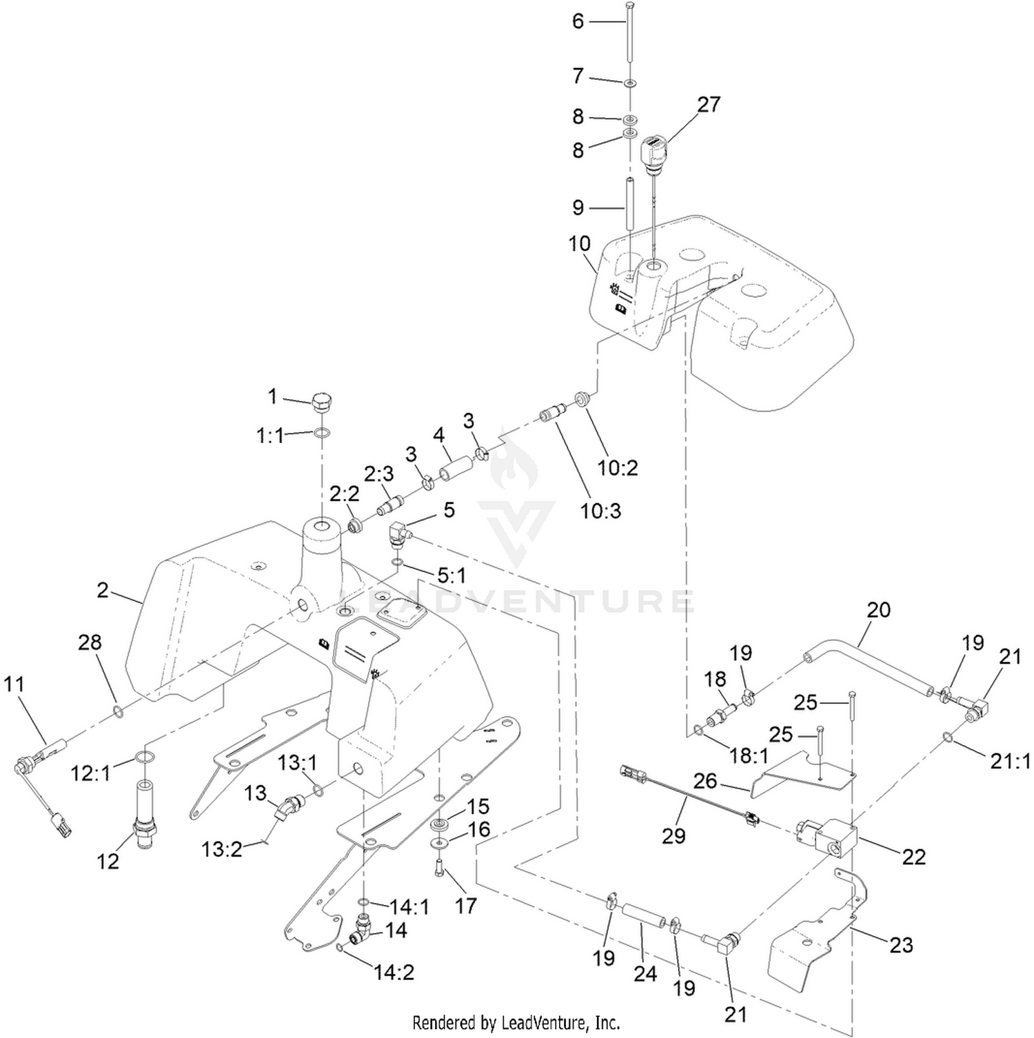 Hydraulic Tank and Leak Detector Assembly