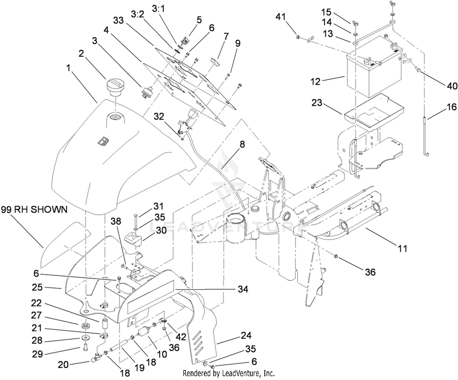 Fuel Tank and Battery Assembly