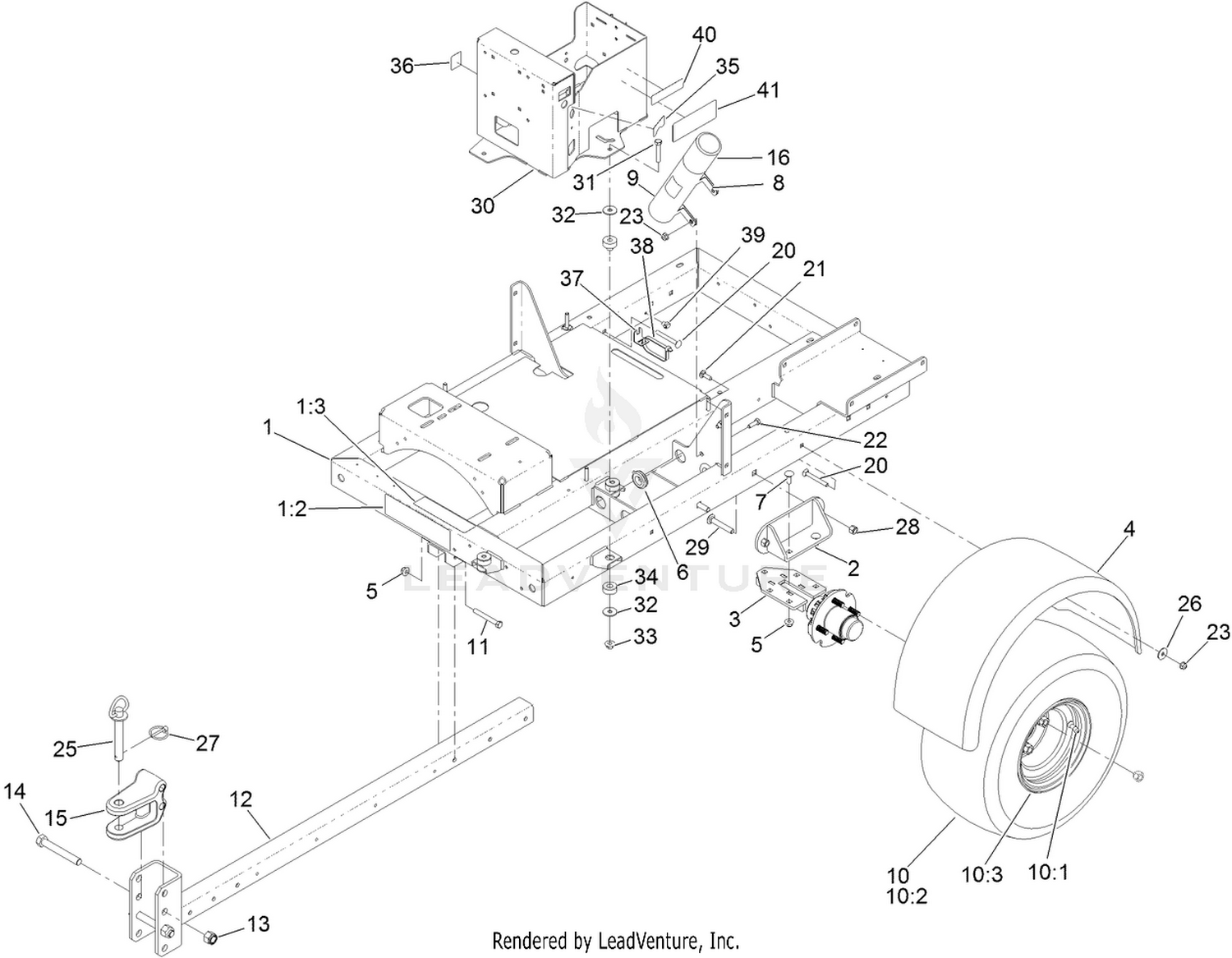 Frame, Wheel, Axle and Hitch Assembly