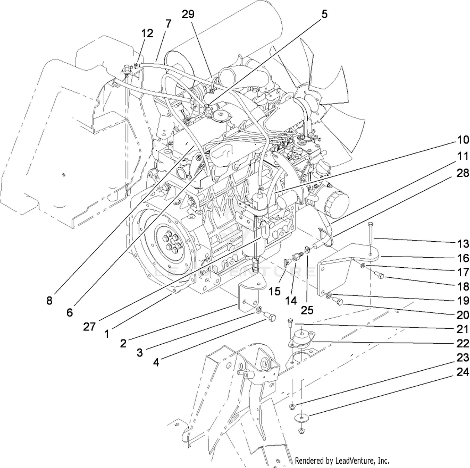 Engine, Mount and Fuel Line Assembly