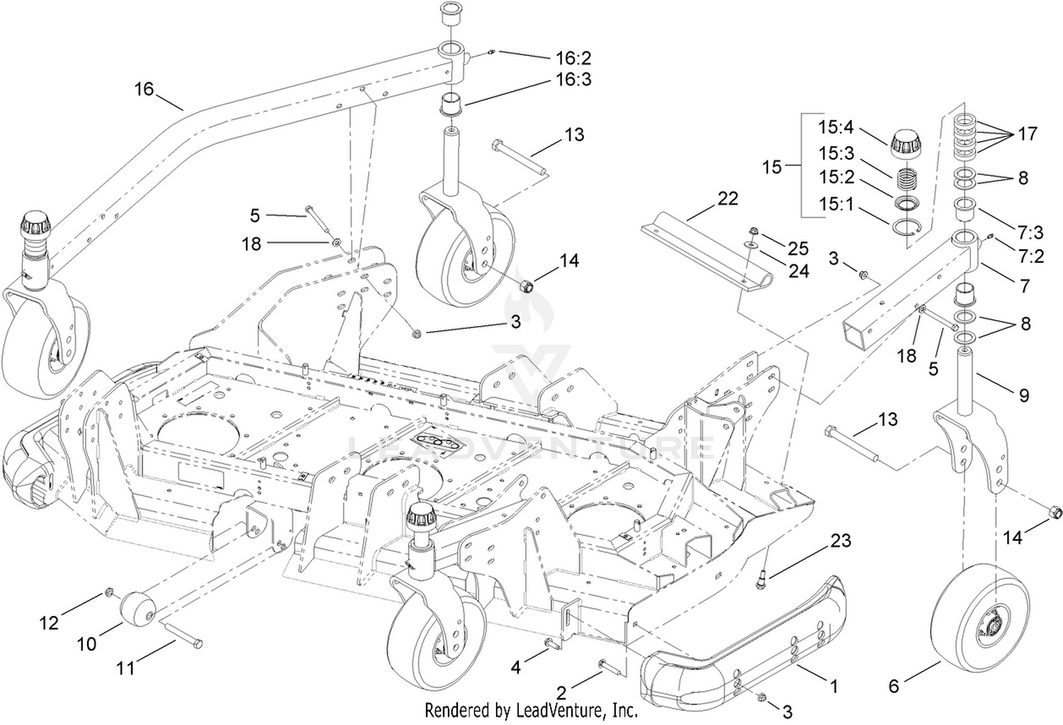 Right Deck  Roller, Skid and Caster Wheel Assembly
