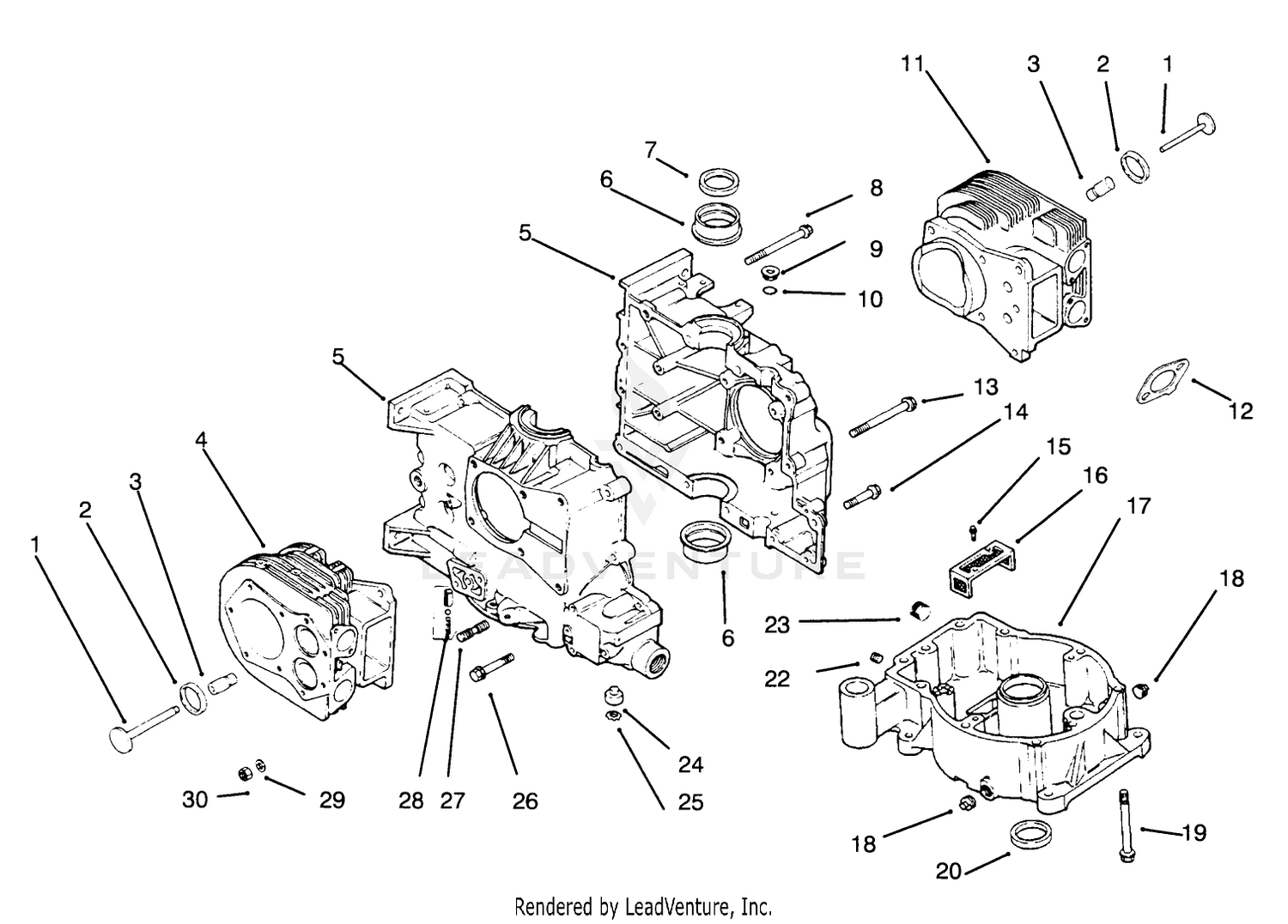 Crankcase, Oil Pan And Exhaust Gasket Engine Kohler Model No. Mv16s-Type Ps56519