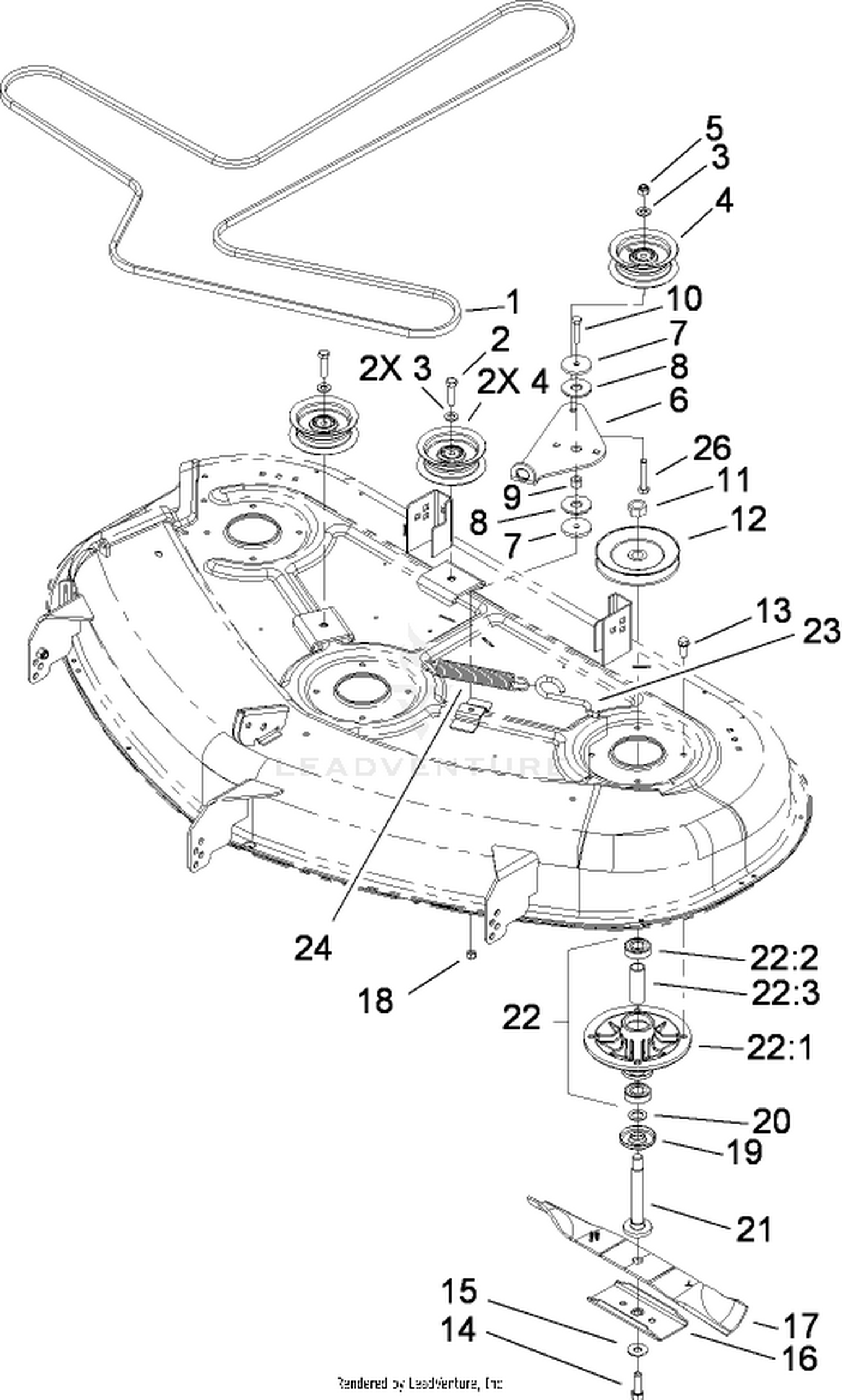 50 Inch Deck Spindle and Belt Drive Assembly