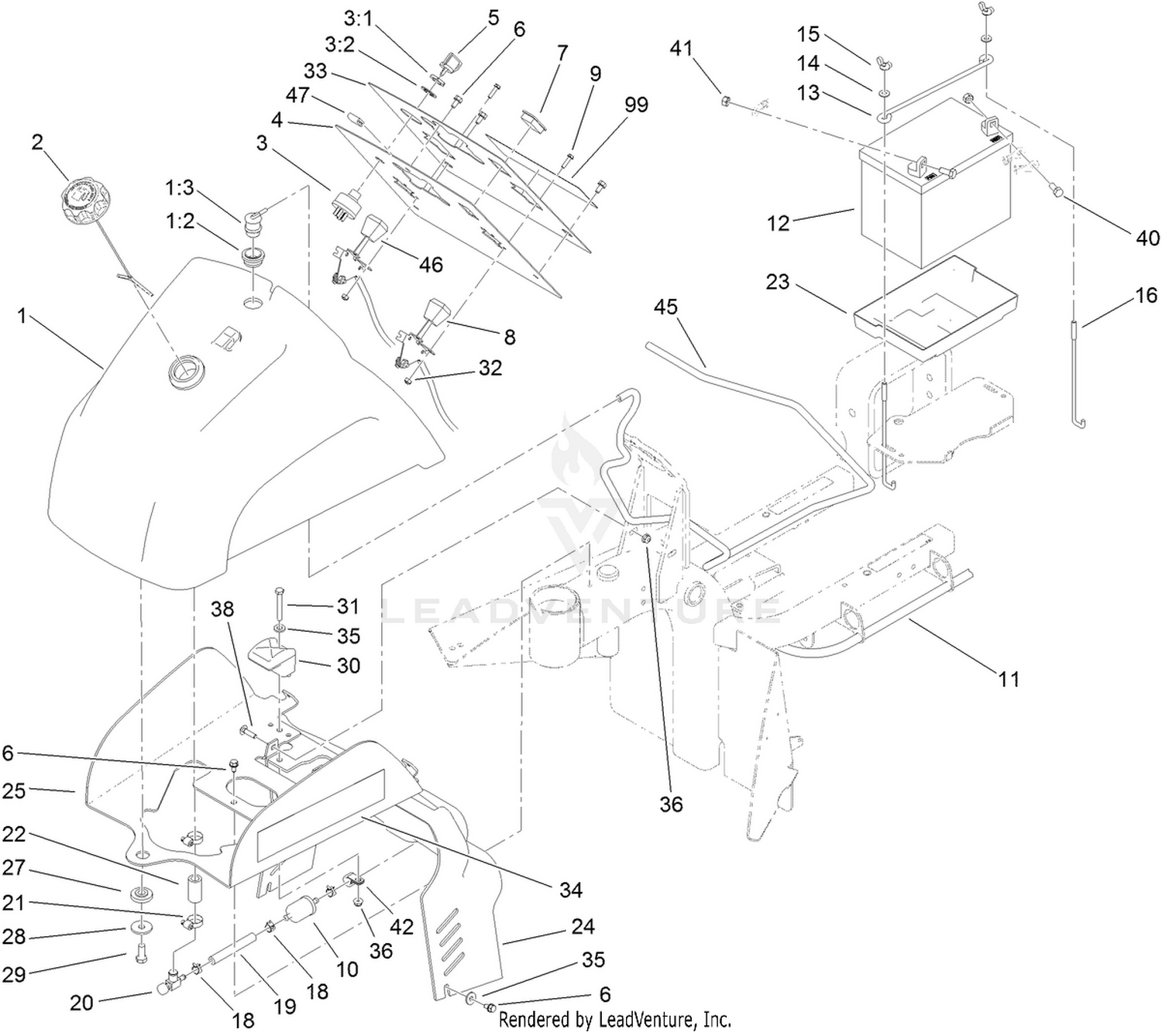 Fuel Tank and Battery Assembly